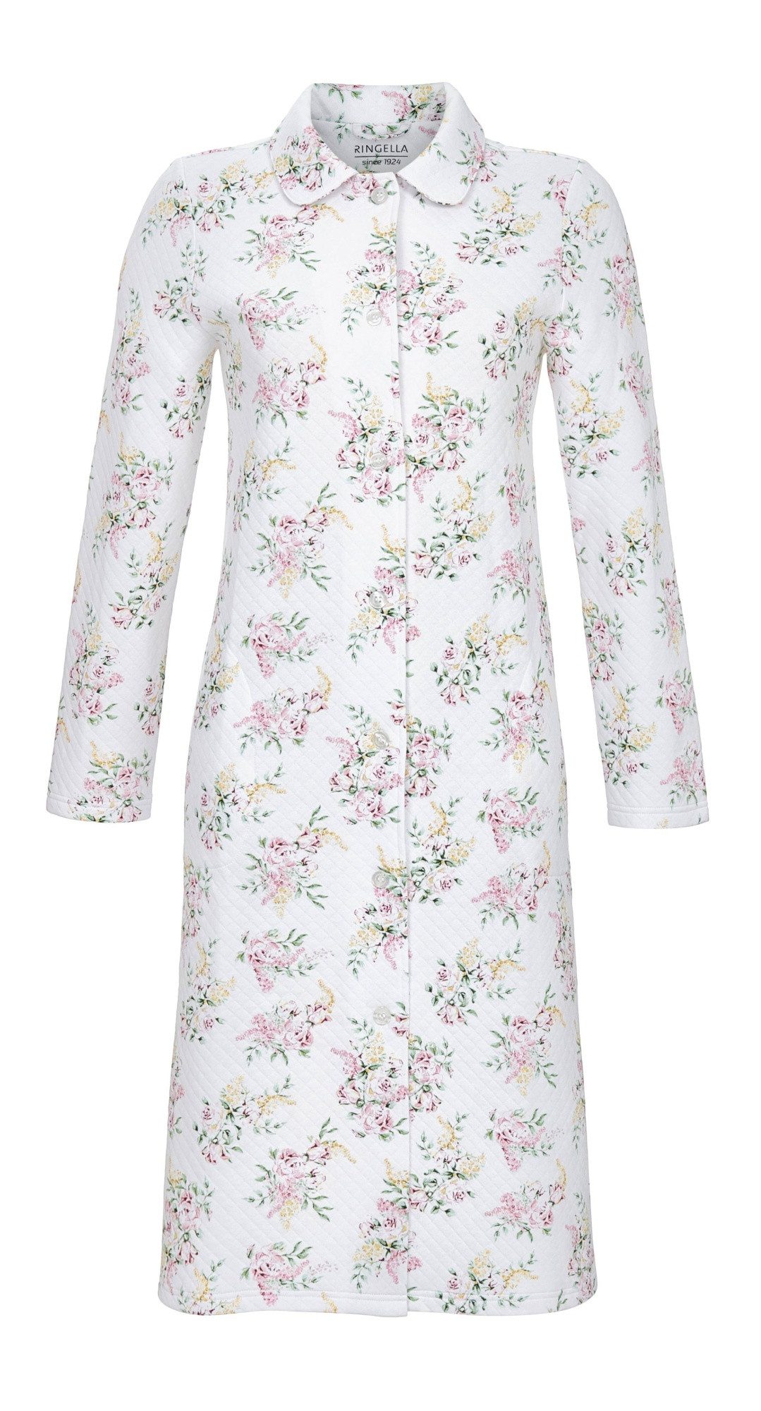 Ringella Damenbademantel Morgenmantel in Steppoptik mit Knopfleiste und Seitentaschen, abgerundeter Kragen, Durchgehende Knopfleiste, gesteppter Morgenmantel