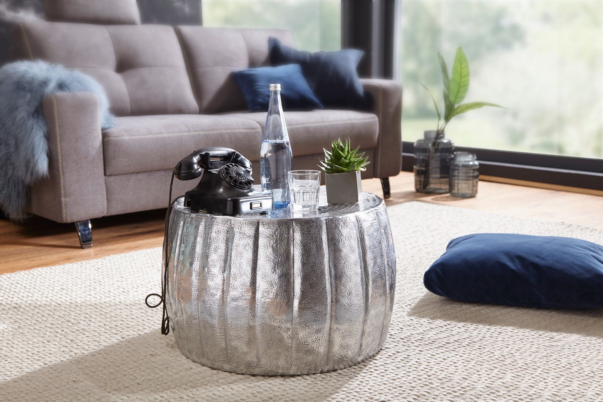 Wohnzimmertisch DESIGN Silber Couchtisch Rund Sofatisch KADIMA Couchtisch