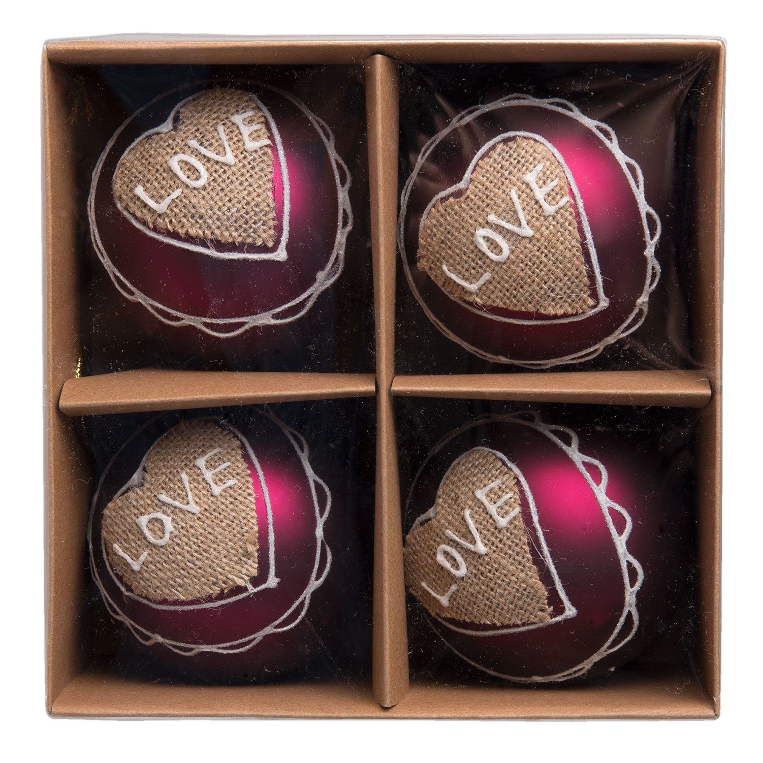Clayre & Eef Christbaumschmuck Christbaumkugel 4er Set Herz Rot Love Clayre & Eef 8 cm (4-tlg)