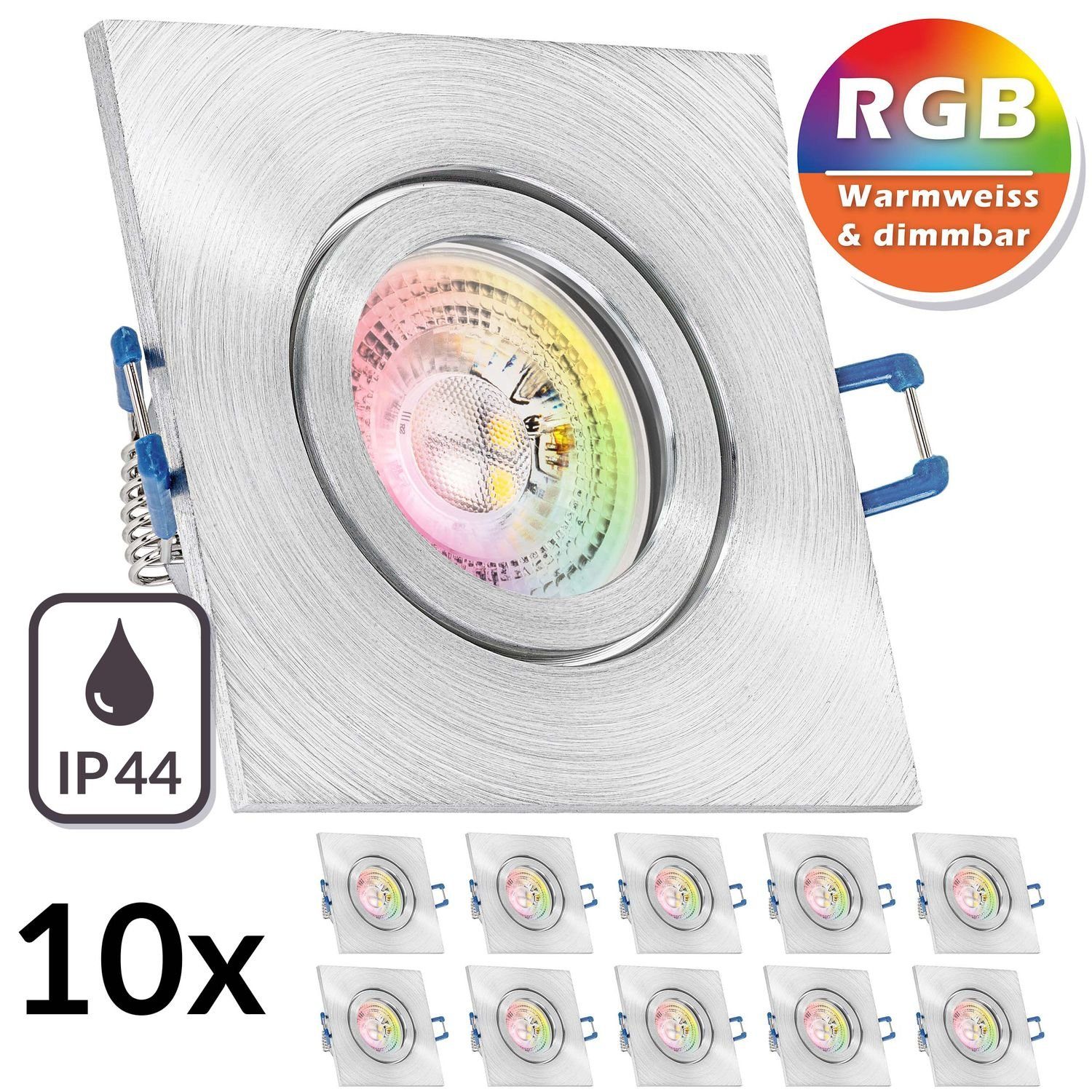 Einbaustrahler Set RGB in 3W GU10 LED matt LED aluminium LEDANDO 10er Einbaustrahler LED IP44 mit