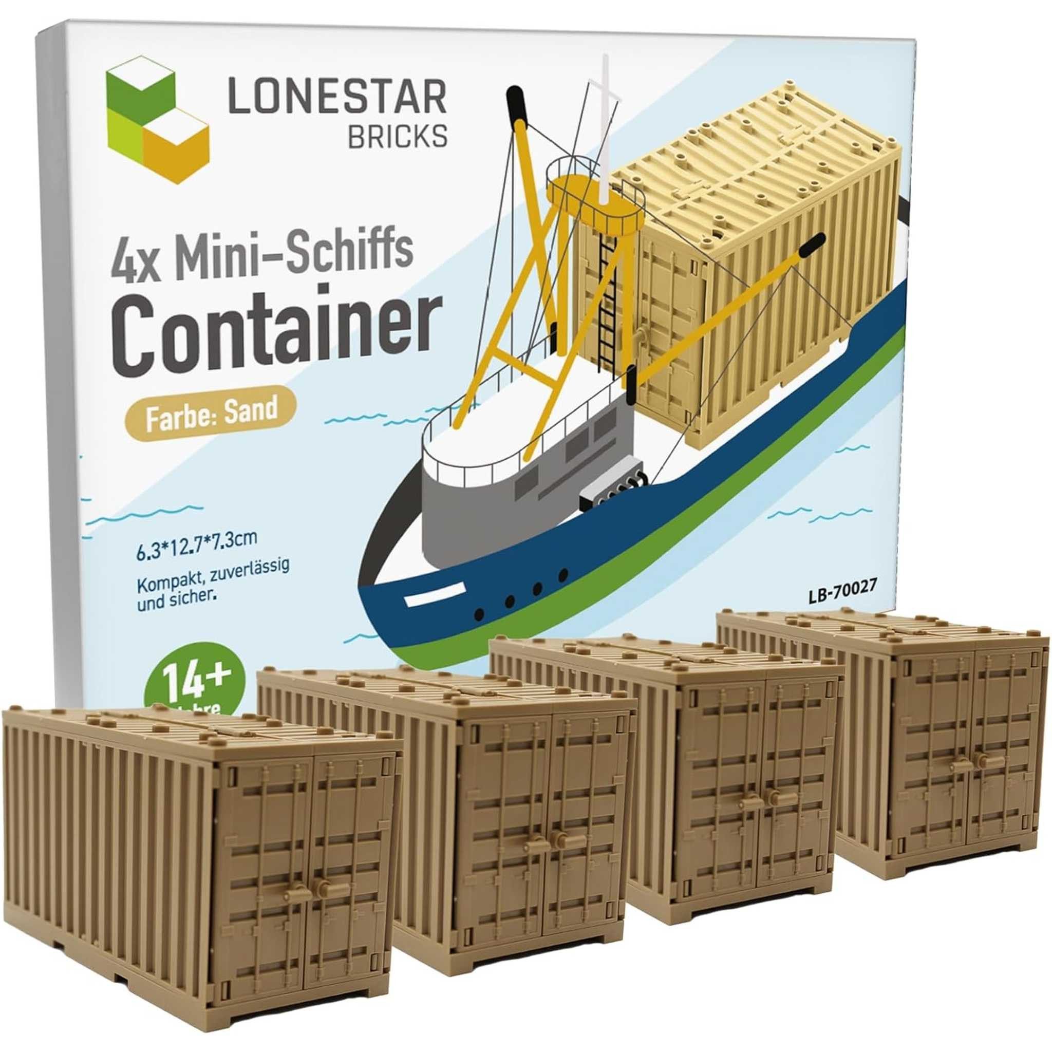 Lonestar-Bricks LONESTAR Klemmbausteine I 4er Set Schiffs-Container I Sand Spielbausteine