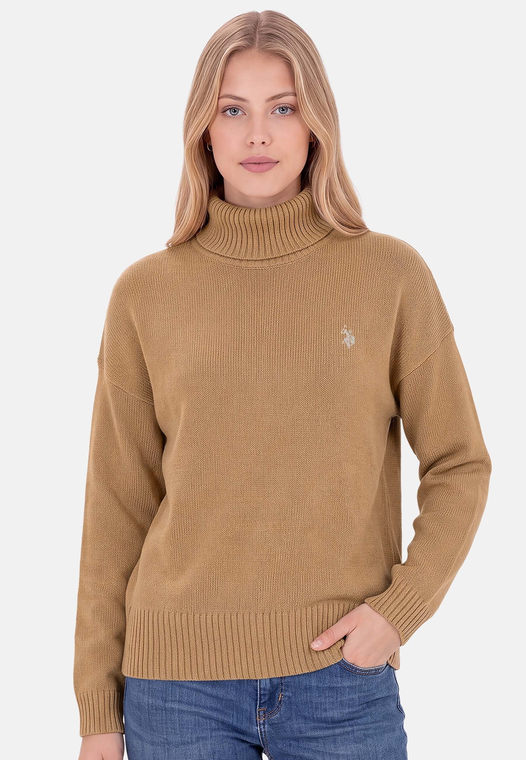 U.S. Polo Assn. Rundhalspullover aus reiner Baumwolle mit Stickereidetails Weicher Damenpullover mit schmalen Ärmeln und normaler Passform
