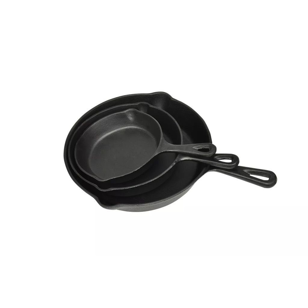 vidaXL Grillbesteck-Set BBQ Bratpfannen-Set 3-tlg Gusseisen
