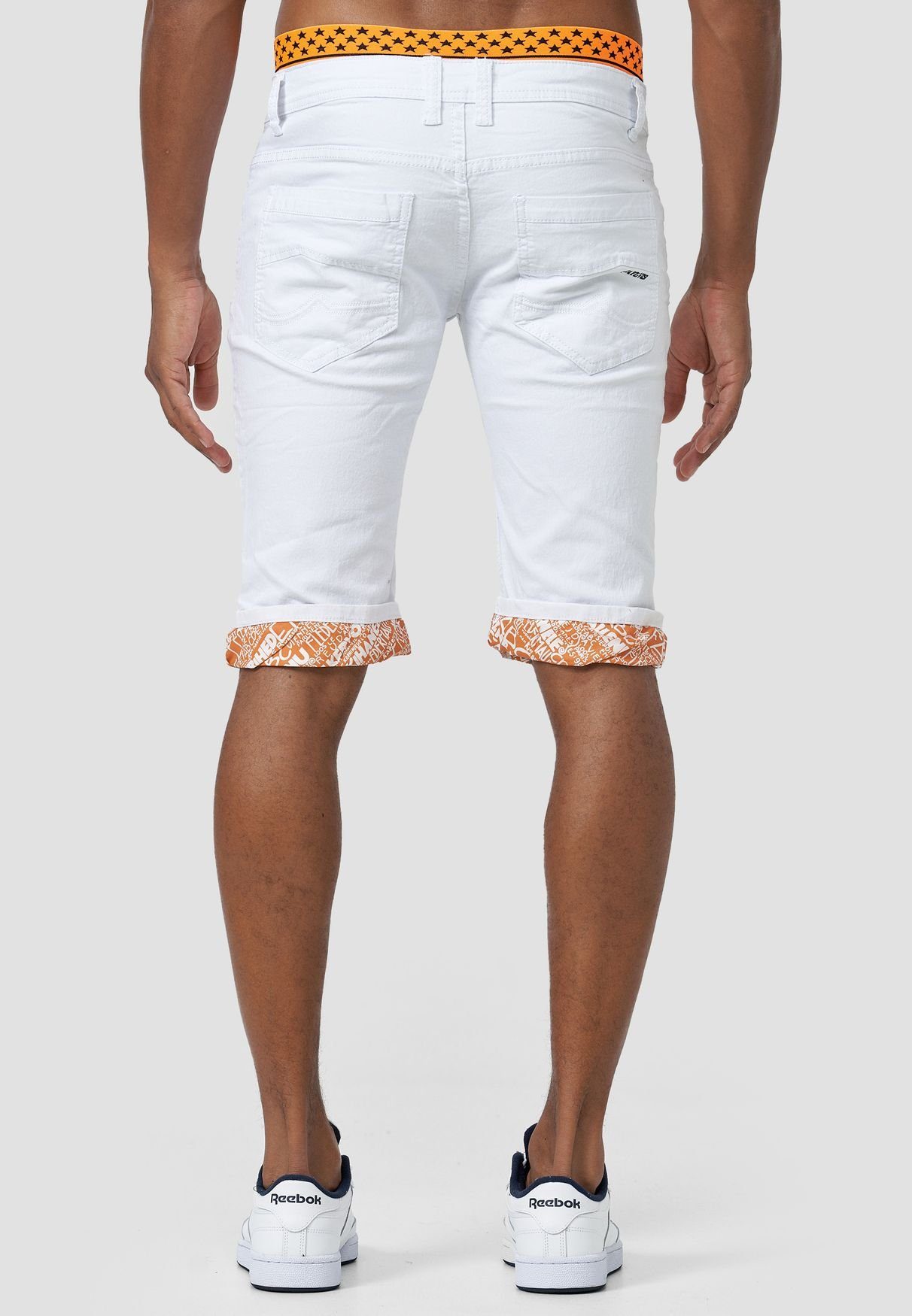 Jeansshorts Pants Bermuda 3306 in Capri Jaylvis (1-tlg) Hose Shorts Stretch Kurze 3/4 Weiß-Orange Jeans