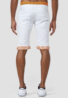 Jaylvis Jeansshorts Jeans Shorts Kurze Stretch Capri Hose Bermuda 3/4 Pants (1-tlg) 3306 in Weiß-Orange