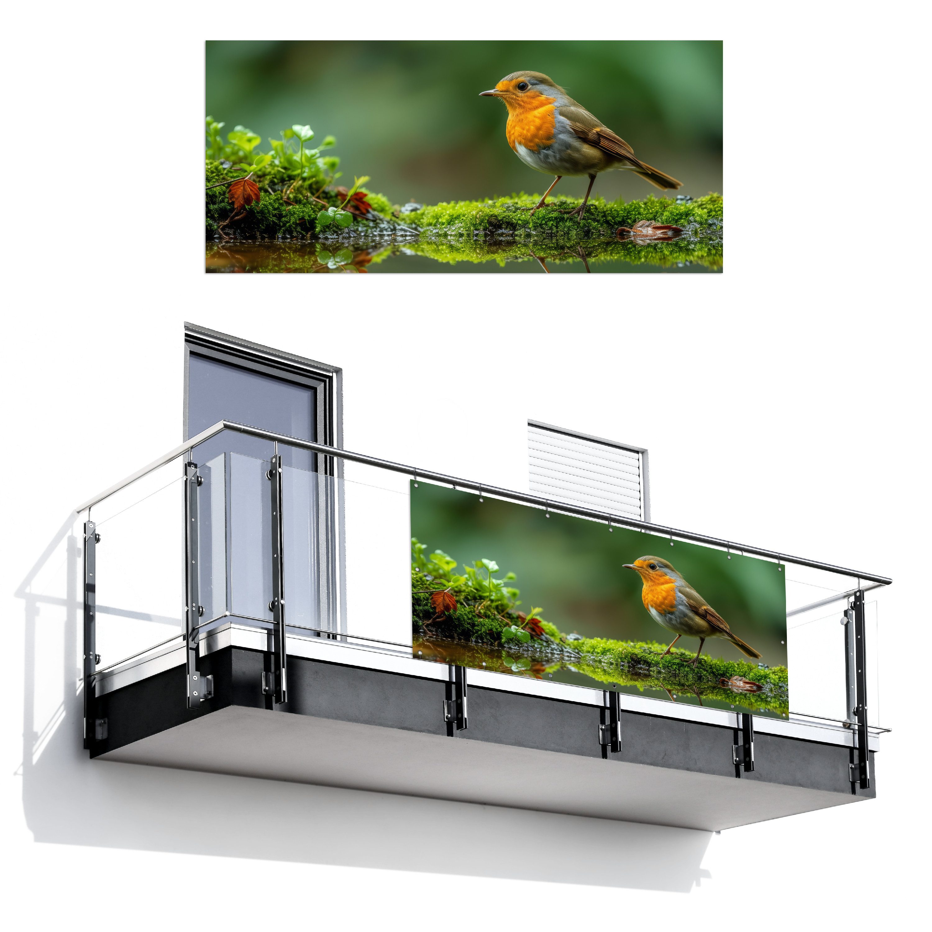 MuchoWow Balkonsichtschutz Rotkehlchen - Vögel - Natur - Grün - Vogel (1-St) Balkon Sichtschutz 90x200, Windschutz für Zaun PVC, 200x90 cm