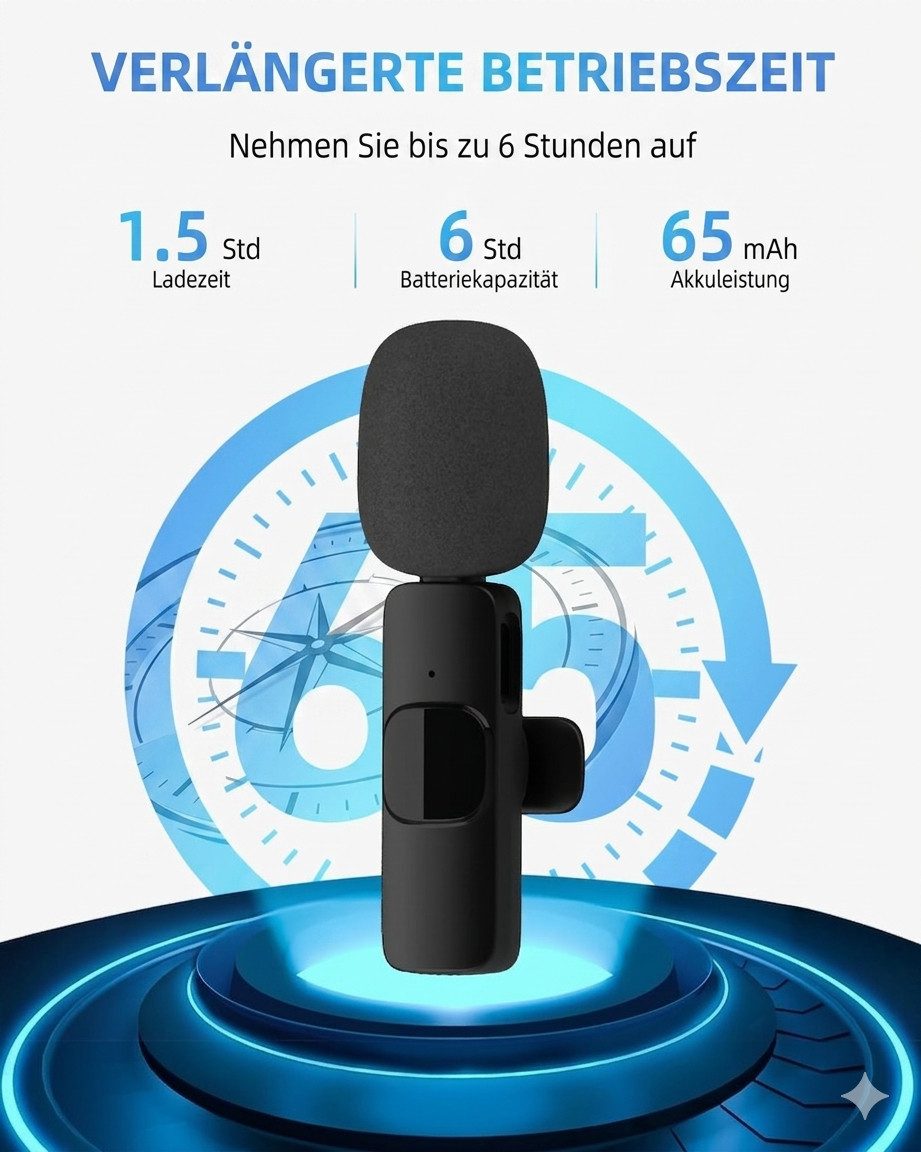 DayDup Mikrofon Kabelloses Lavaliermikrofon mit USB C und Lightning Adapter Set (Kabelloses Smartphone Mikrofon Set für Video und Live Streaming), Kabelloses La – Bild 3 von 5