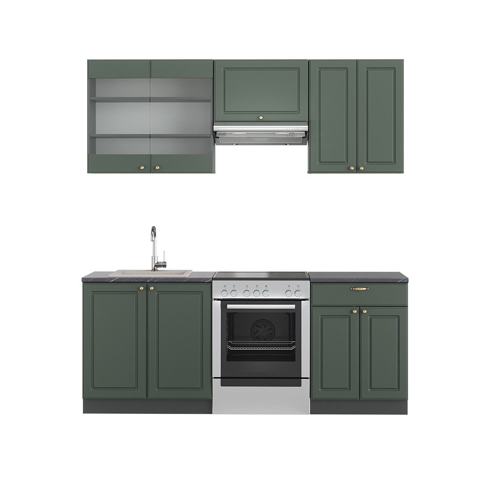 Vicco Küchenzeile Fame-Line, Grün-Gold Landhaus/Anthrazit, 200cm günstig online kaufen