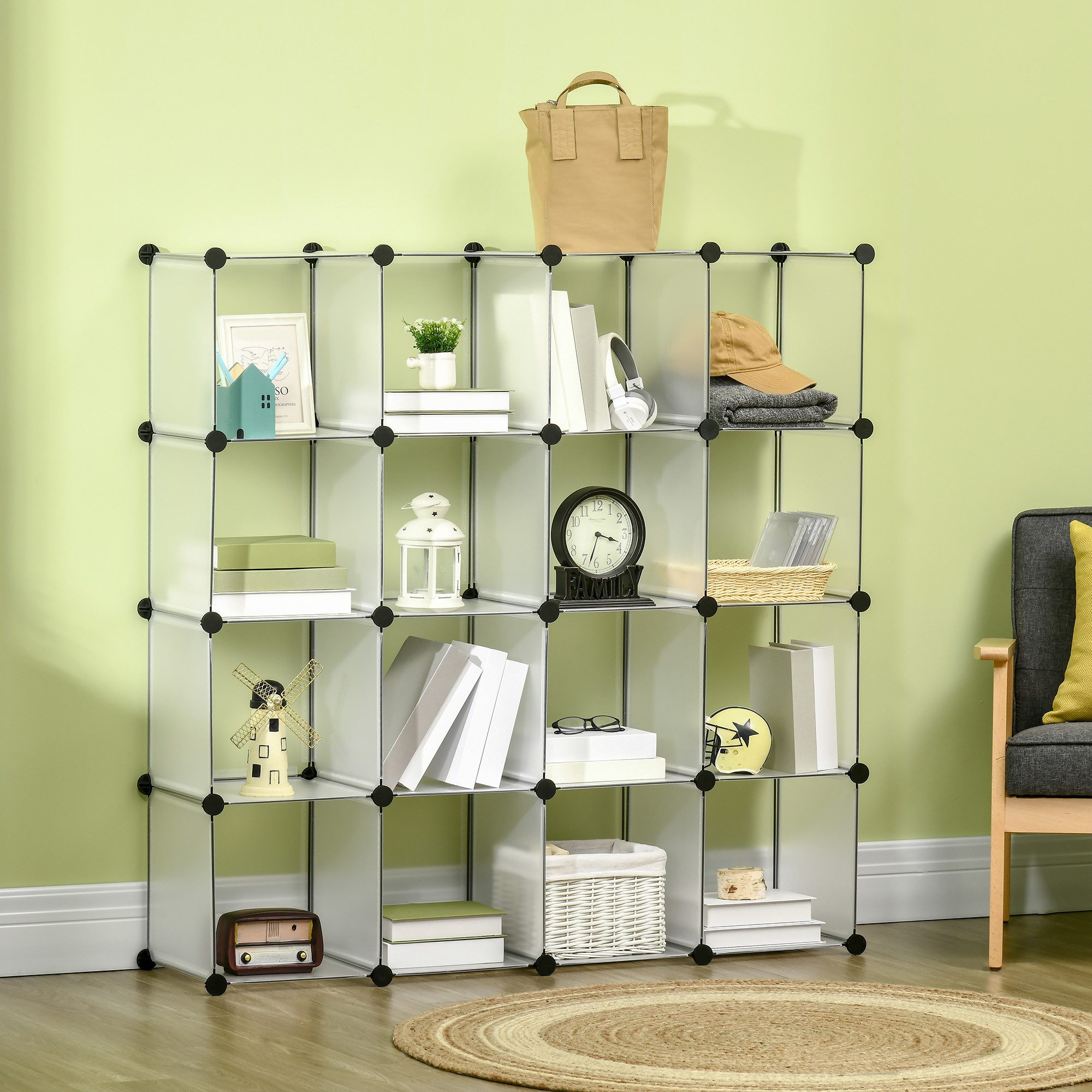 HOMCOM Kommode DIY Regalsystem stapelbar von Büchern Spielzeug Schuhen (Aufbewahrungsregal, 1 St., DIY-Würfelregal), Kunststoff Stahl Weiß 125 x 32 x 125 cm