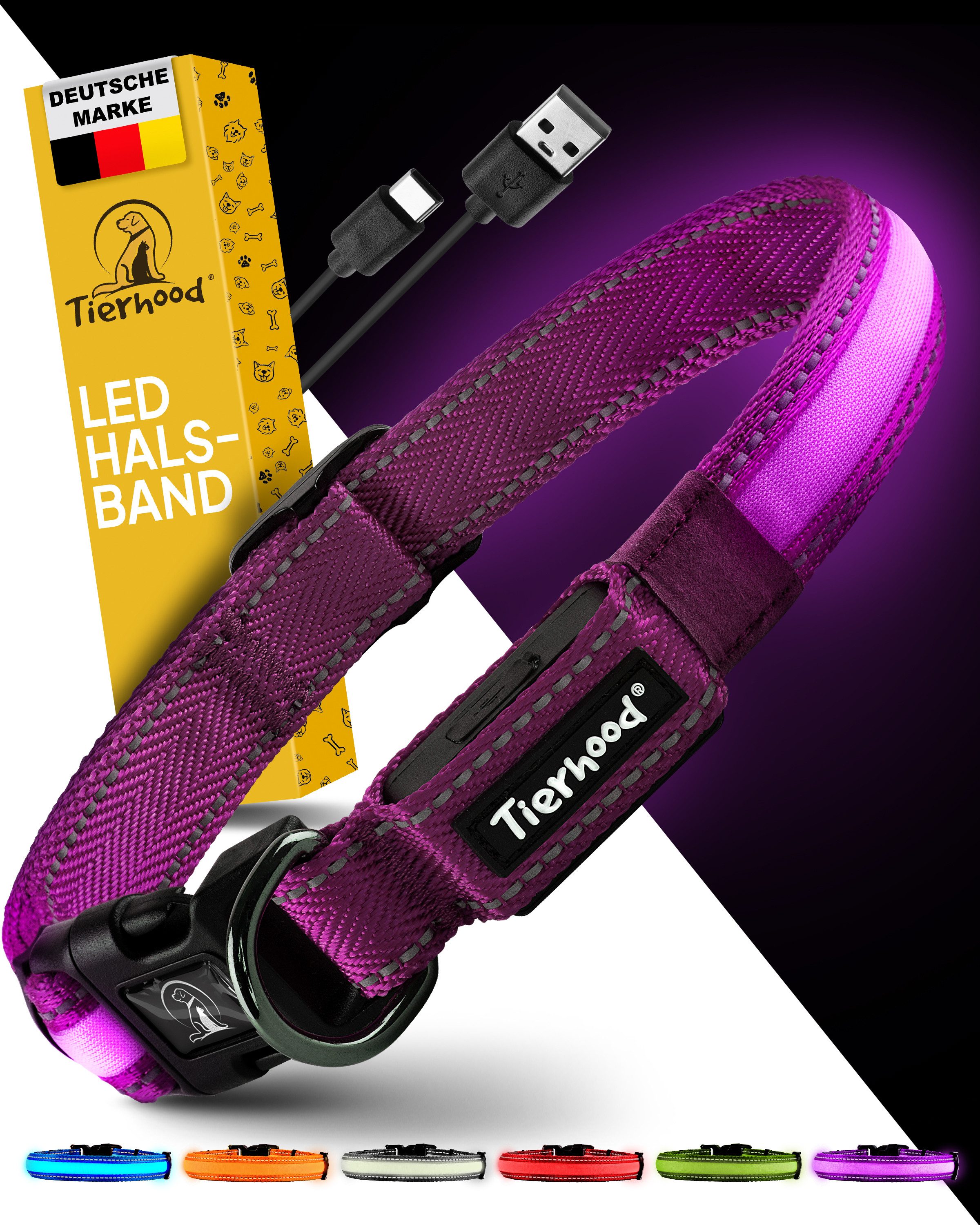 Tierhood Hundehalsbandleuchte für Hunde, LED-Leuchthalsband, LED-Leuchthalsband, Aufladbar