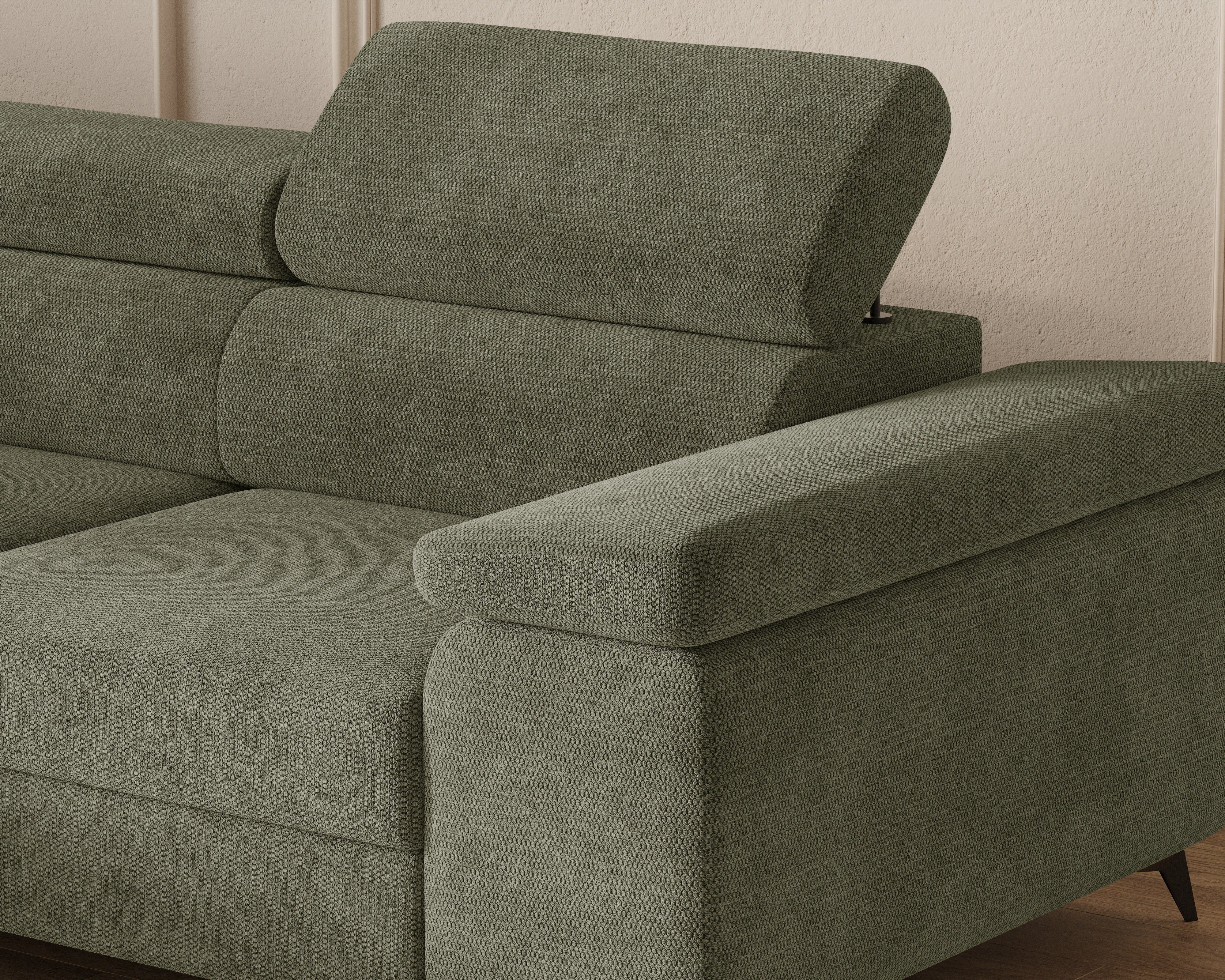 MOEBLO Ecksofa OSTIN, 290 cm – Modernes L-Sofa mit Schlaffunktion, Bettkasten und verstellbaren Kopfstützen, Cord oder Strukturstoff, - (BxHxT): 290 x 75–90 x 202 cm