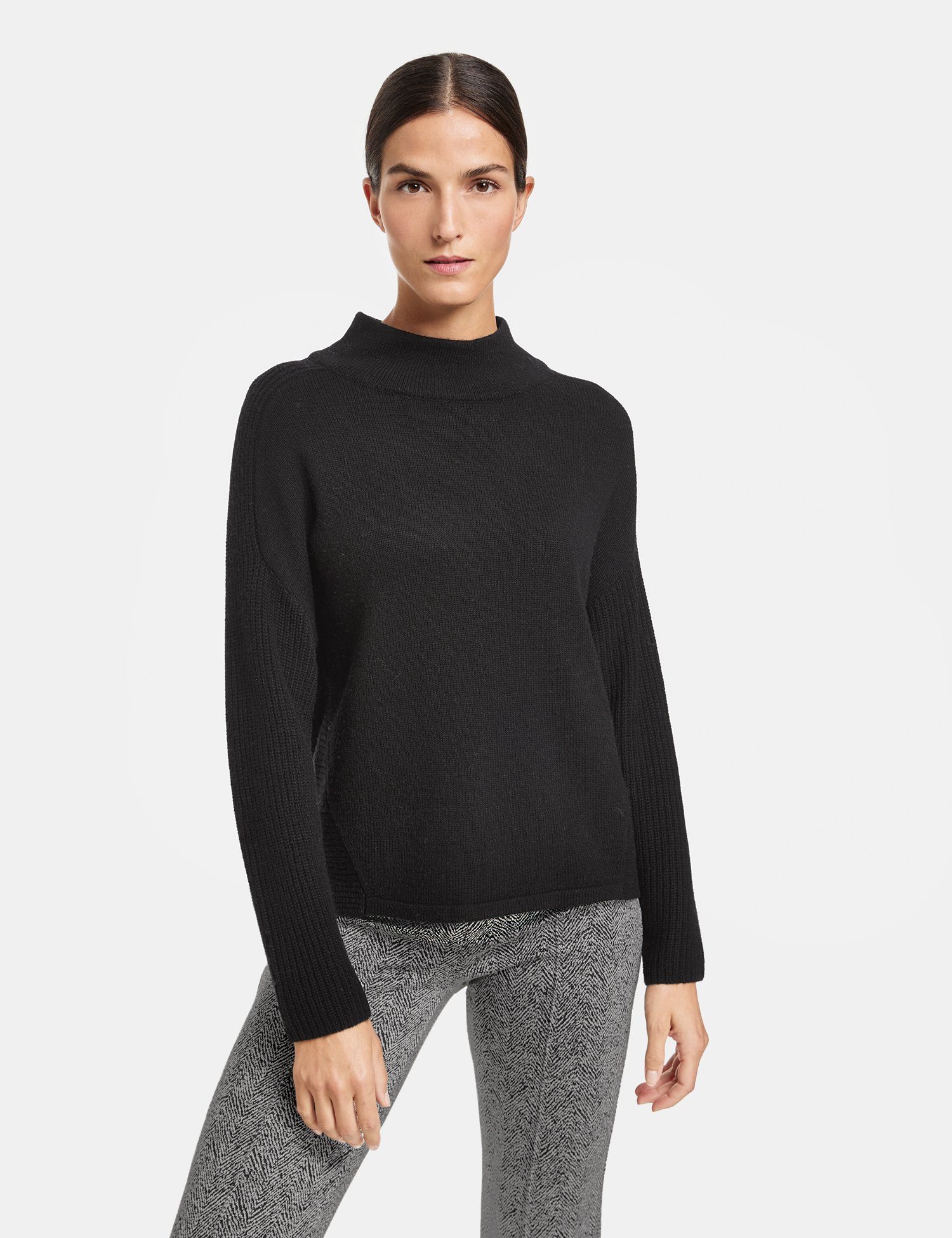 GERRY WEBER Rundhalspullover Pullover aus Strick-Mix und Kaschmiranteil Schwarz | Rundhalspullover