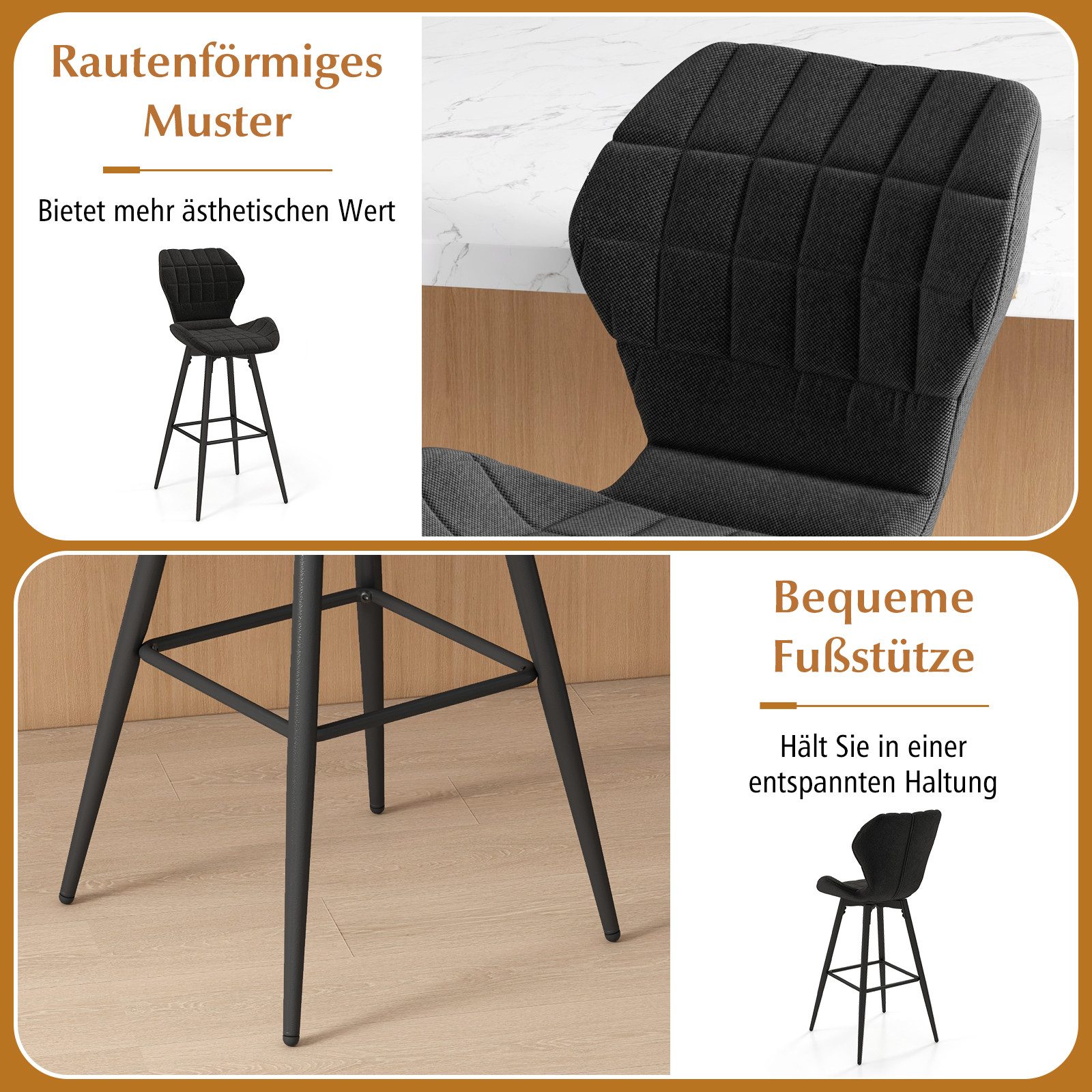 KOMFOTTEU Barhocker (Set, 2 St), Gepolsterter Barstuhl, bis 150 kg belastba günstig online kaufen