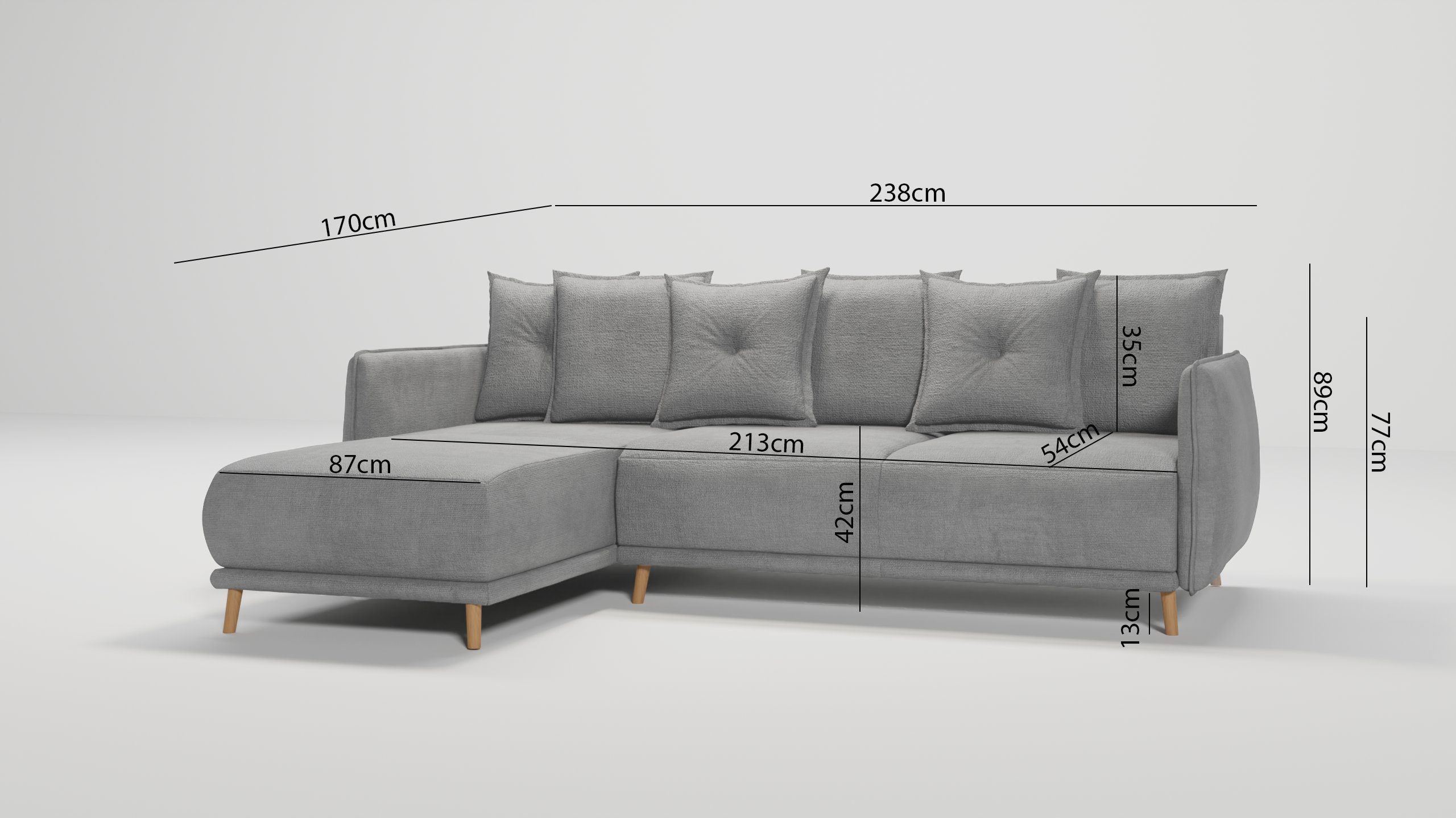 skandinavischen Design, und Bettfunktion bestellbar, Grau mane im Ecksofa oder Lina links mit Möbel S-Style rechts mit Wellenfederung Bettkasten