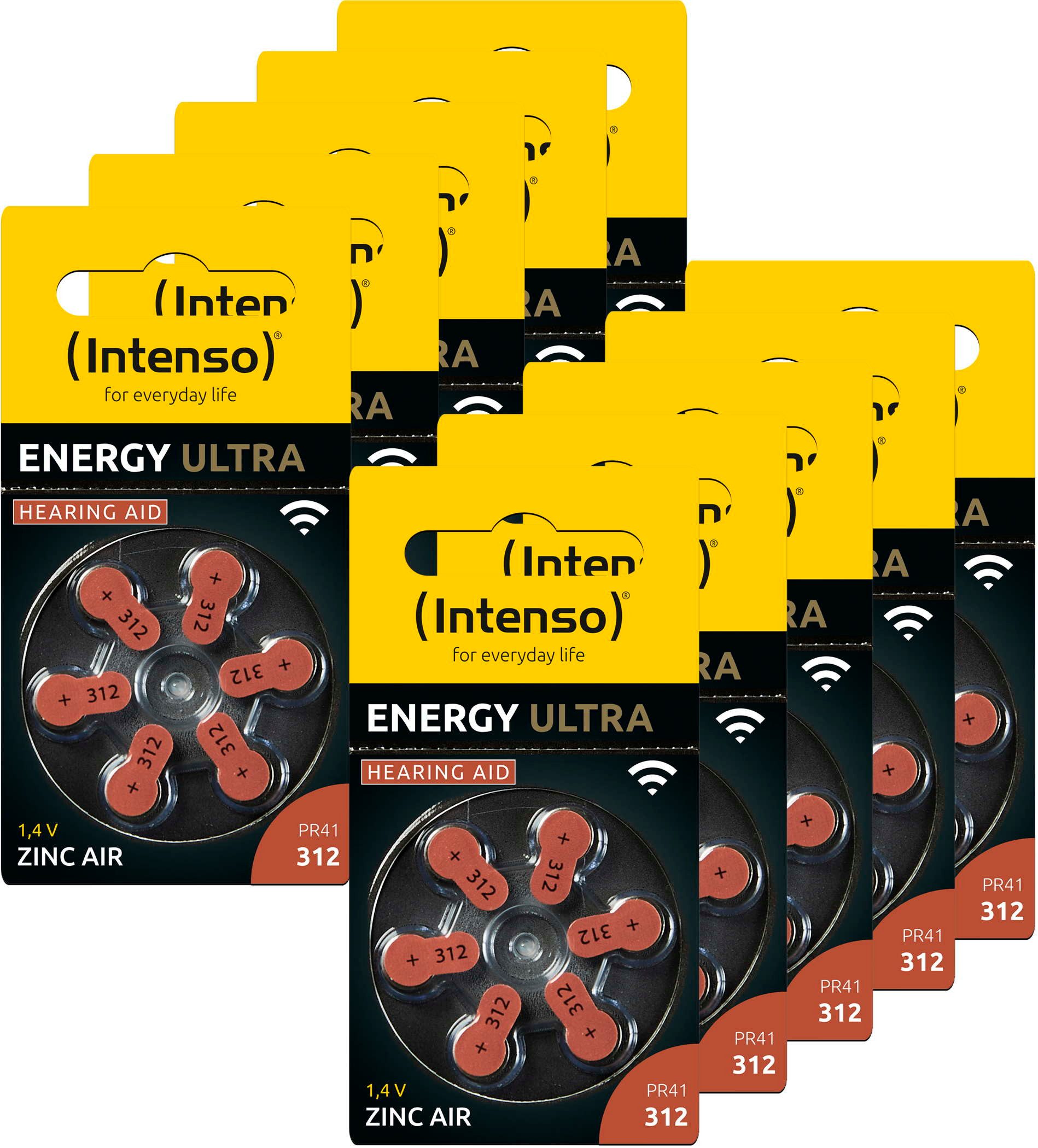 Intenso 60 Energy Ultra Typ 312 Zink-Luft Hörgerätebatterien im 6er Blister Knopfzelle