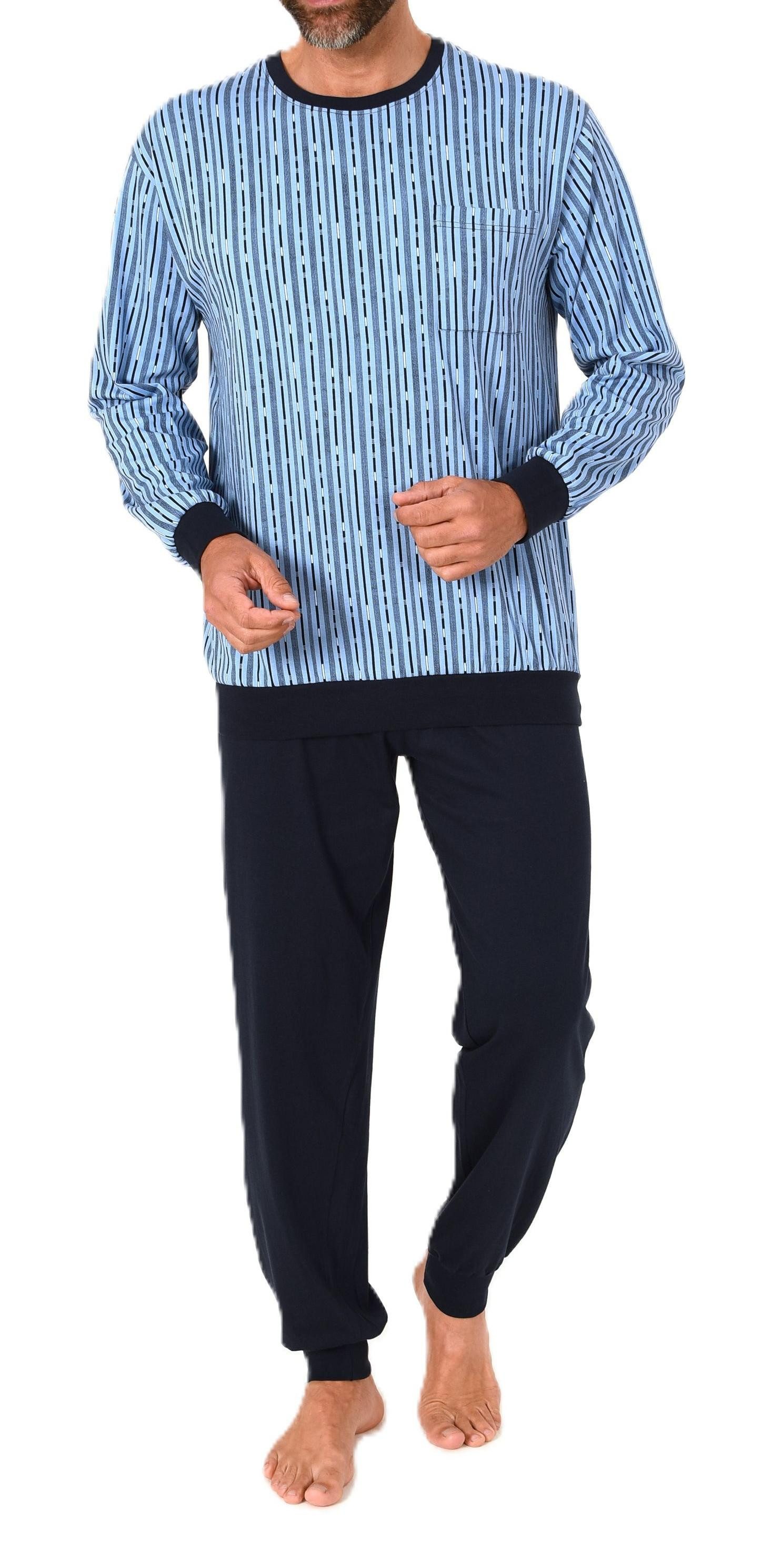 Pyjama Normann Herren langarm Schlafanzug Pyjama mit Bündchen aus Baumwolle