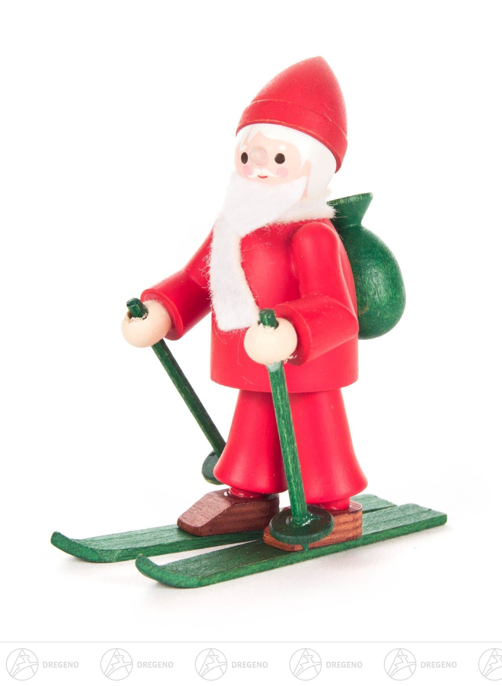 Dregeno Erzgebirge Weihnachtsfigur Weihnachtliche Miniatur Ruprecht auf Ski farbig Höhe ca 6 cm NEU