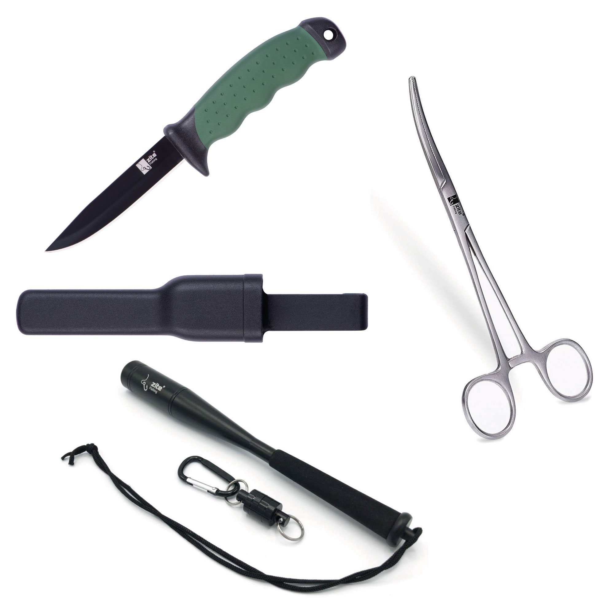 Anglermesser 3-in-1 Angelwerkzeug-Set: Messer, Alu-Töter, Lösezange