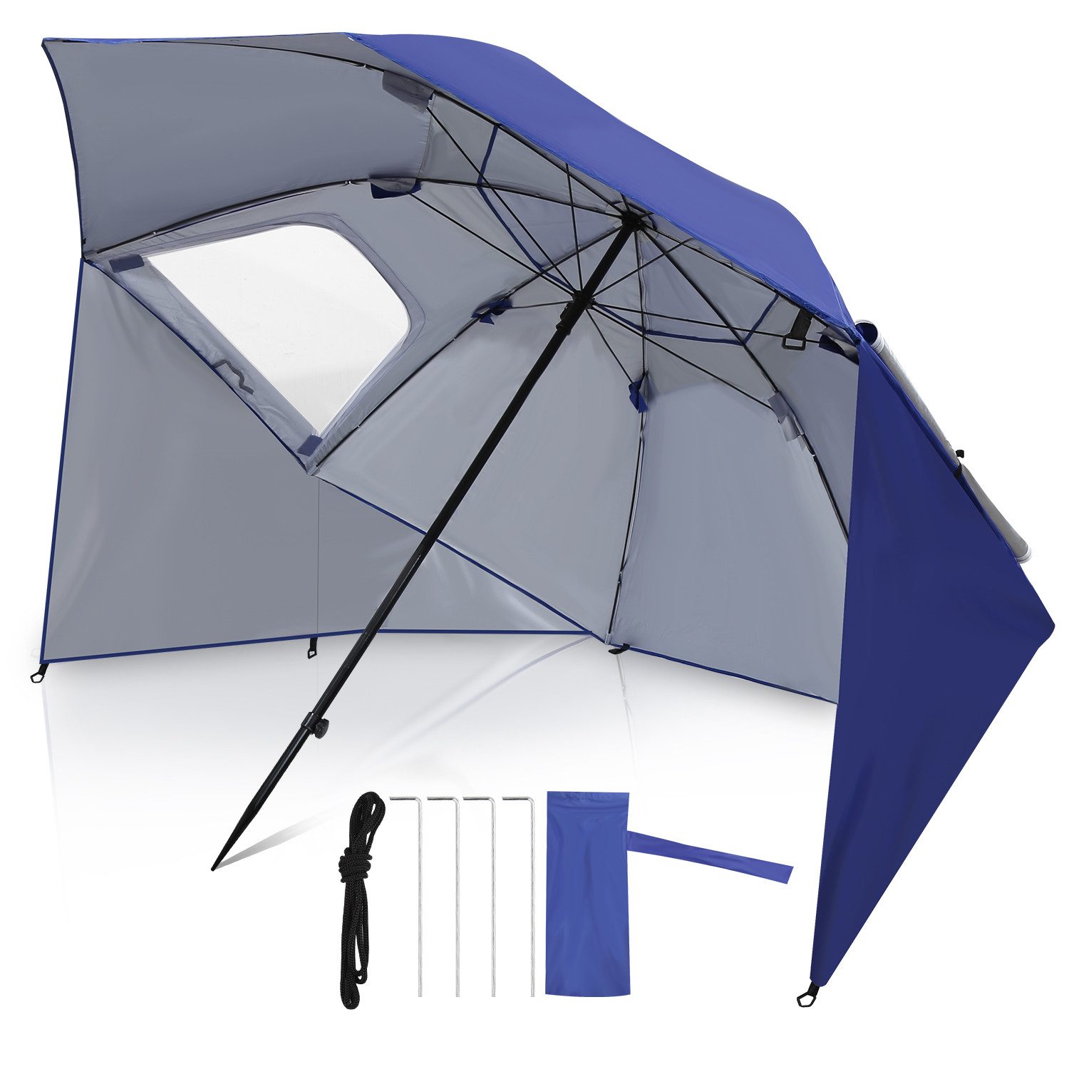 Clanmacy Sonnenschirm Strandschirm 210cm UV Schutz 50+ Neigbar Blau mit Erdspieß & Tasche, LxB: 210x200 cm, Stabiler knickbar/für Garten, Balkon, Terasse/Sonnenschutz UV50+