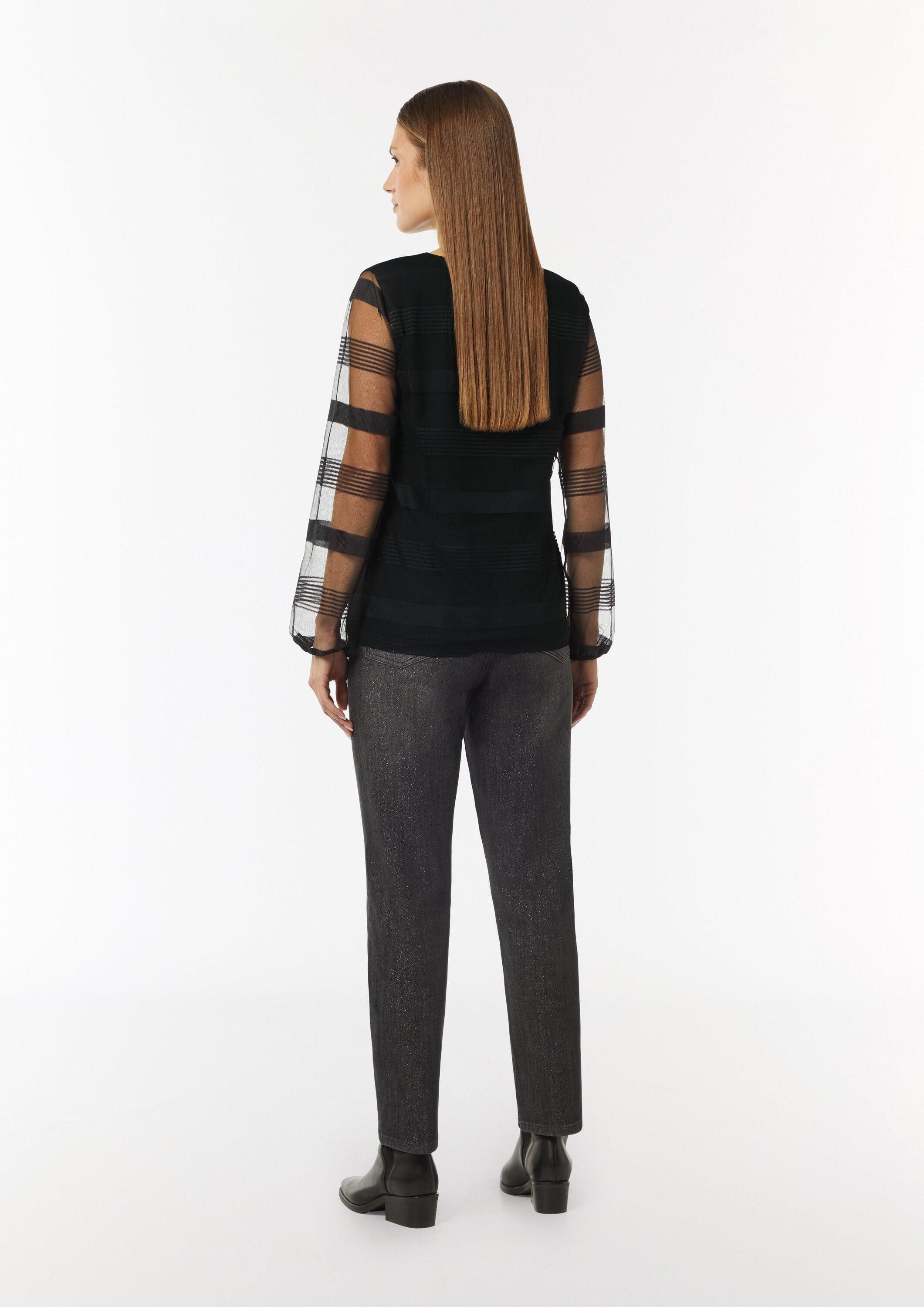 comma Langarmshirt T-Shirt Gestreiftes Mesh-Shirt