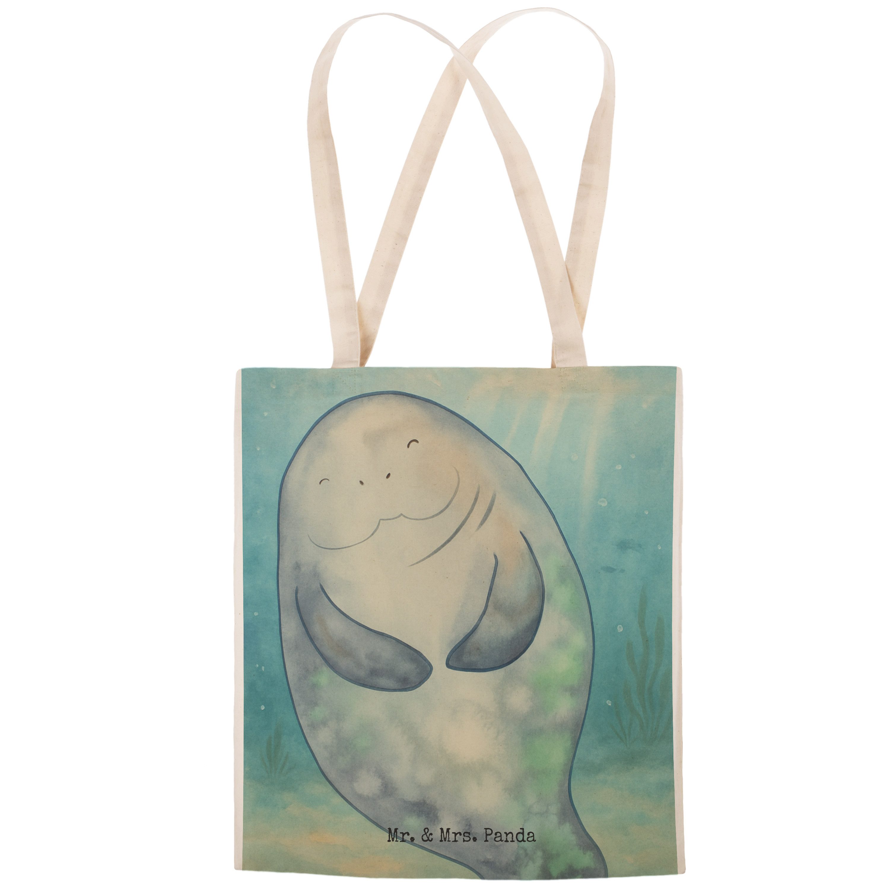 Mr. & Mrs. Panda Tragetasche Seekuh Happy Design, Beuteltasche, Weiß, Beutel Tasche, Liebeskummer, (Packung), shopping bag Stofftragetasche Einkaufstasche