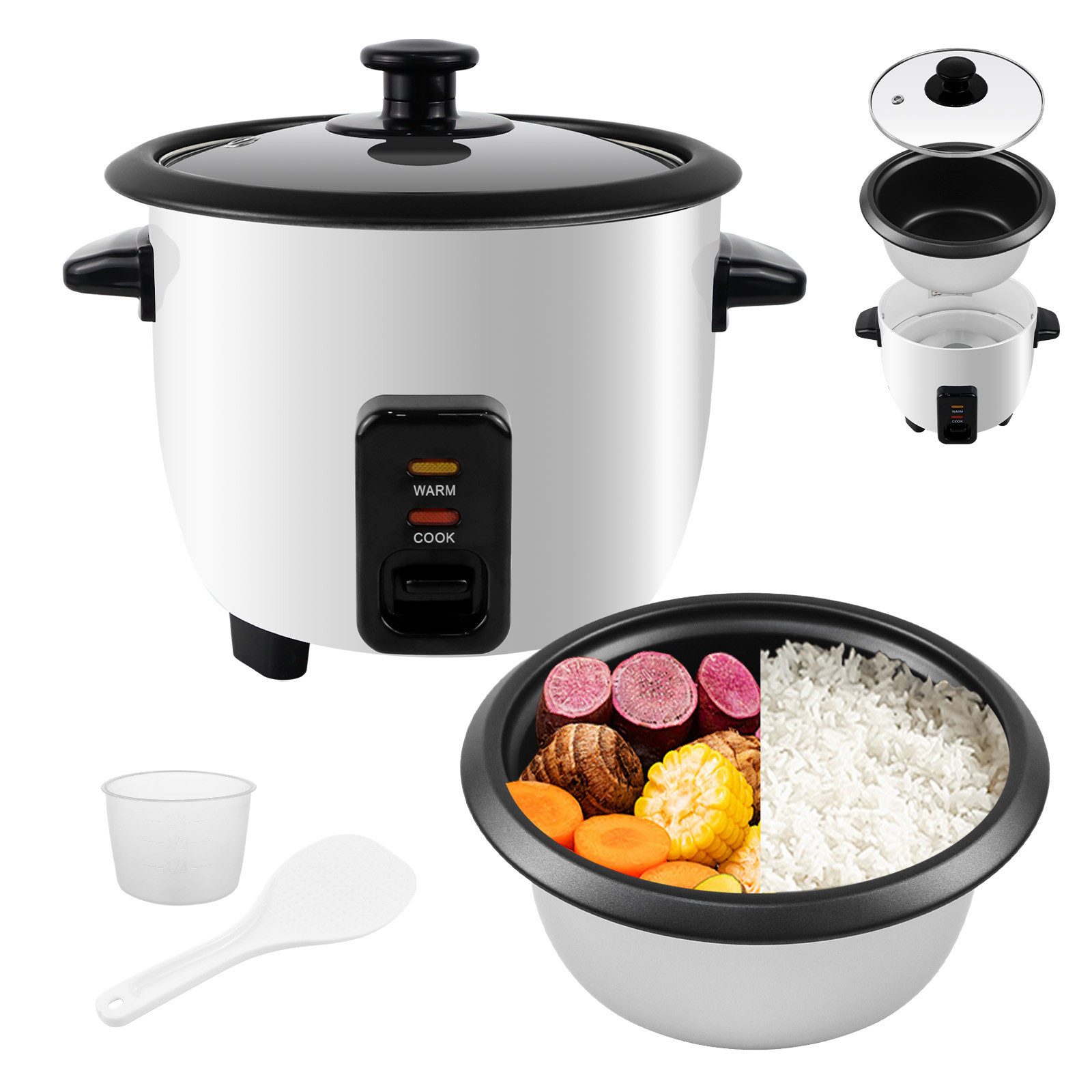 kisidus Рисоварка 0,6L, Warmhaltefunktion, 300 W, rice cooker mini für 1-3 Personen mit Deckel, Messbecher und Löffel