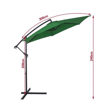 Kingsleeve Sonnenschirm, 300 cm Leichtgängiges Kurbelsystem Individuell Neigbar Kippbar Wasserabweisend Windöffnung für stabilen Stand Robustes Aluminium Stabile Verstrebungen Ampelschirm Gartenschirm Terrassenschirm