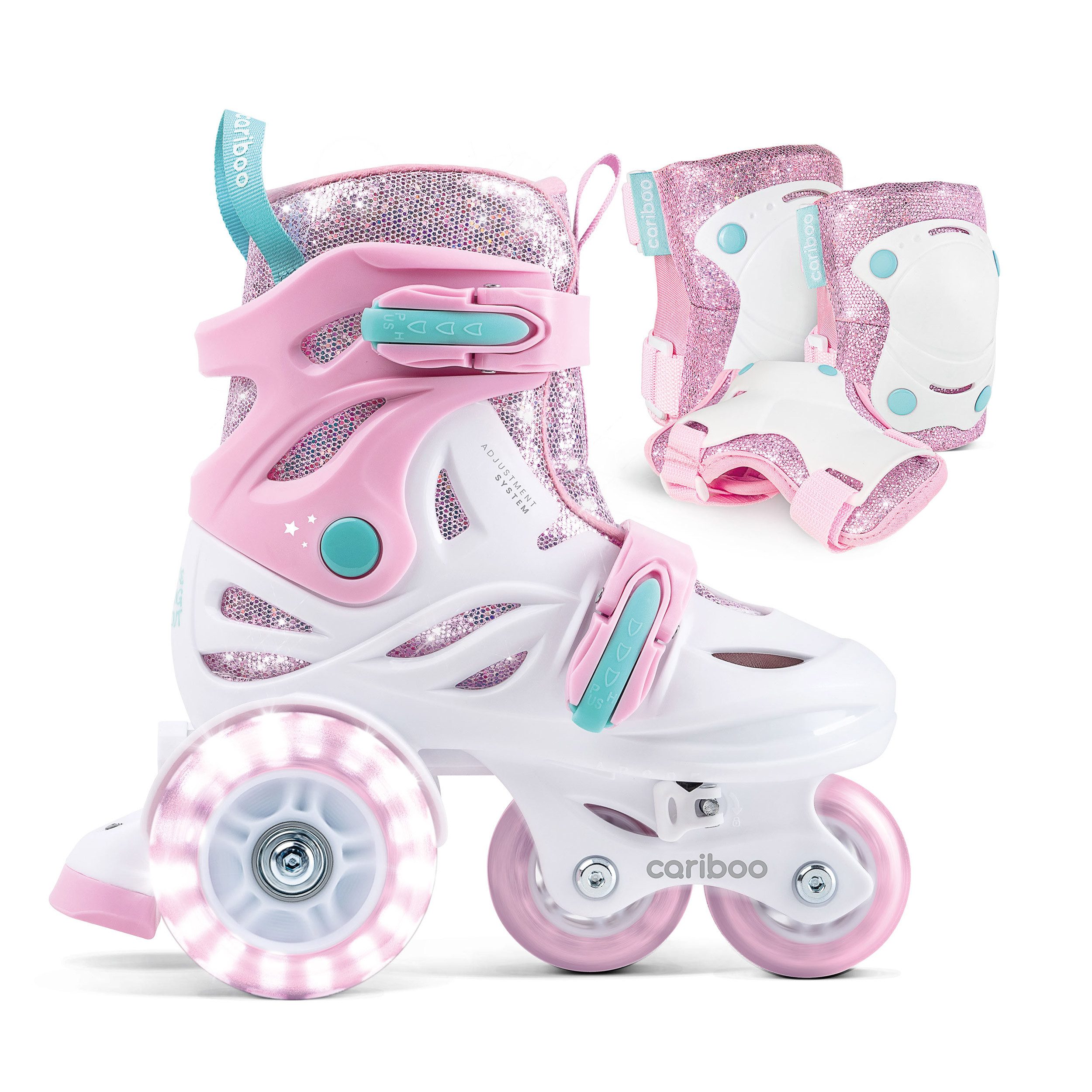 Cariboo Rollschuhe Set CARIBOO BALLERINA Inliner und Protektoren 2 Modi LED-Rollen