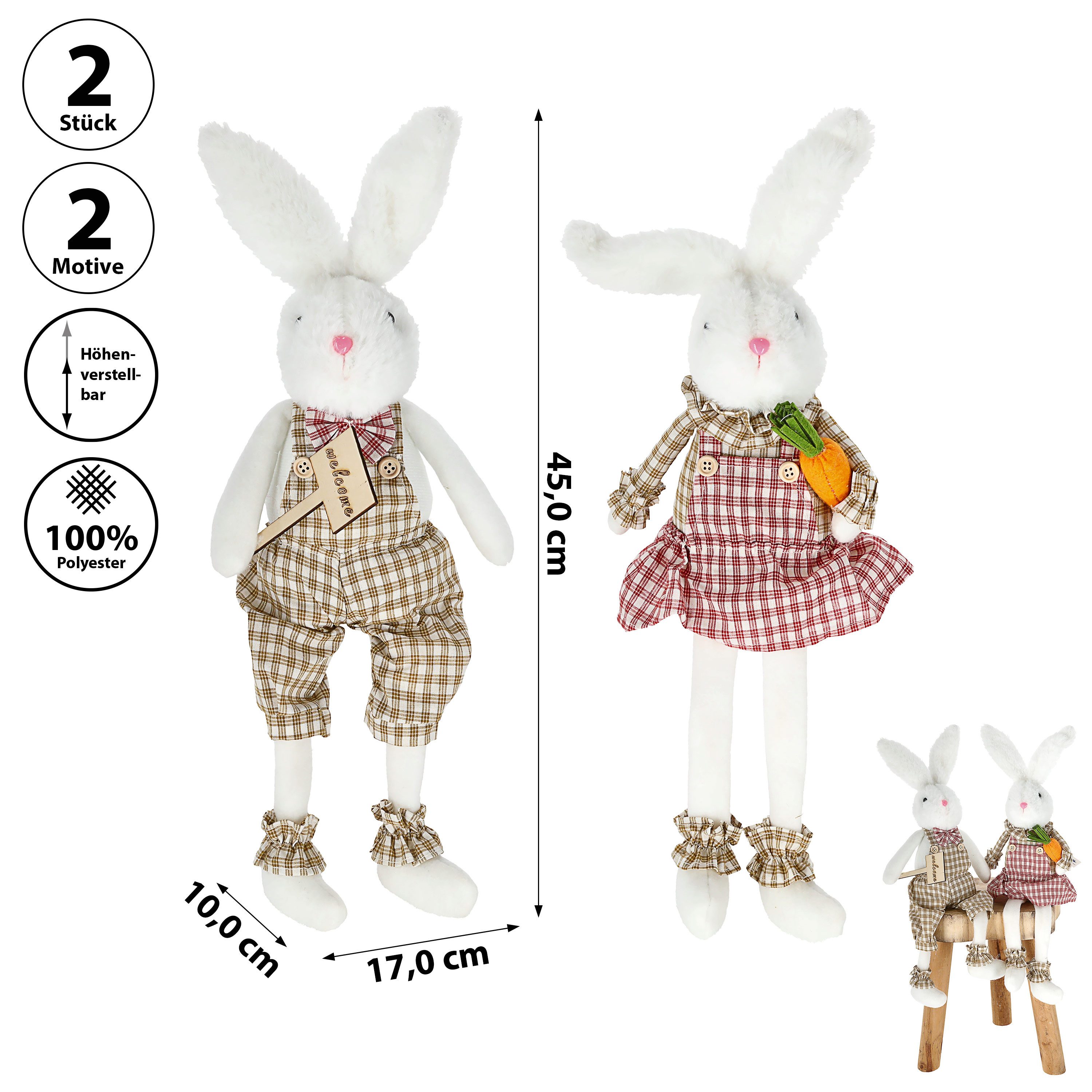 CEPEWA Dekofigur Kantenhocker Osterhasen 2er Set 17x50x10cm Polyester Oster günstig online kaufen