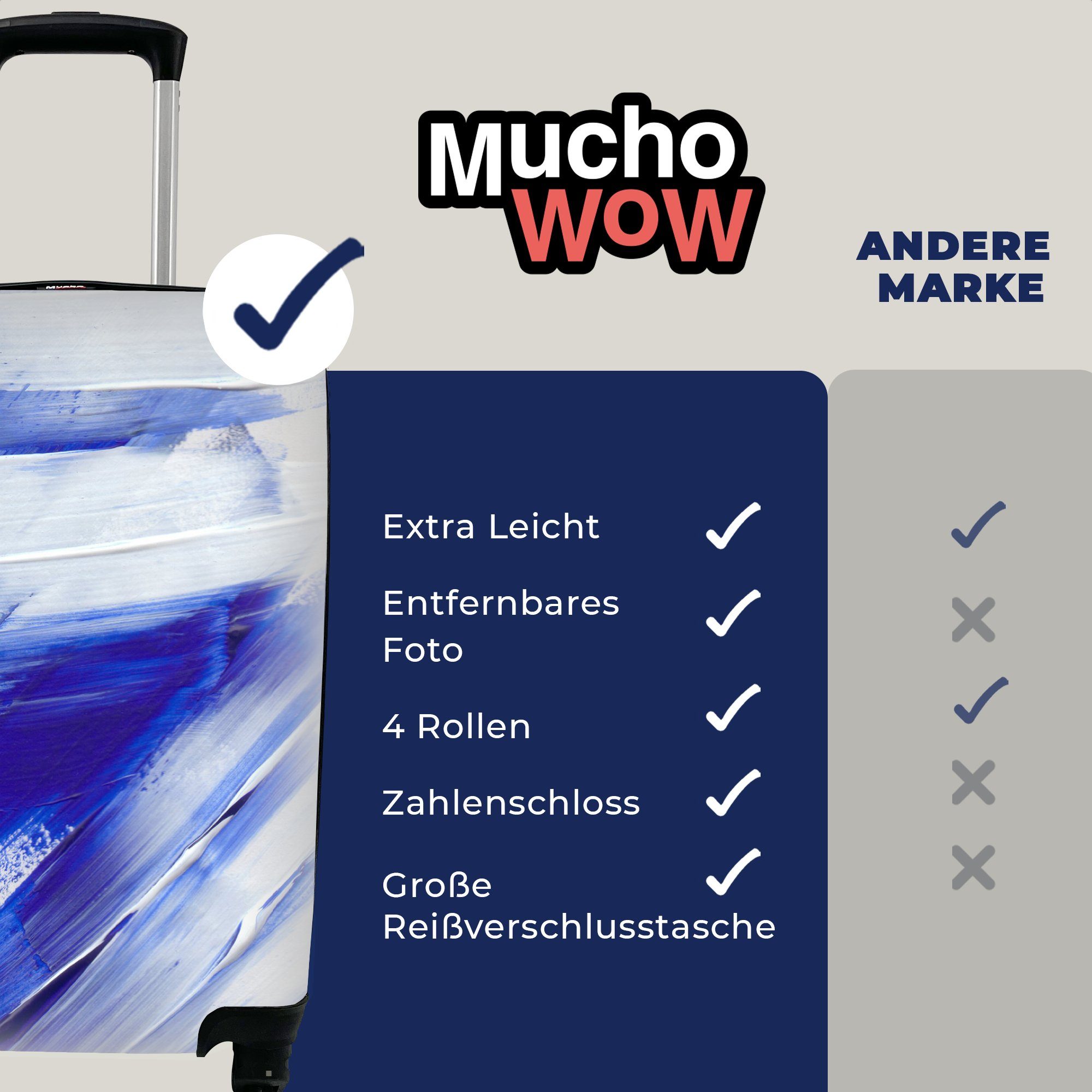 Handgepäck Design MuchoWow Trolley, mit Reisetasche Rollen, Reisekoffer Ferien, Handgepäckkoffer - Farbe Blau, 4 rollen, für -