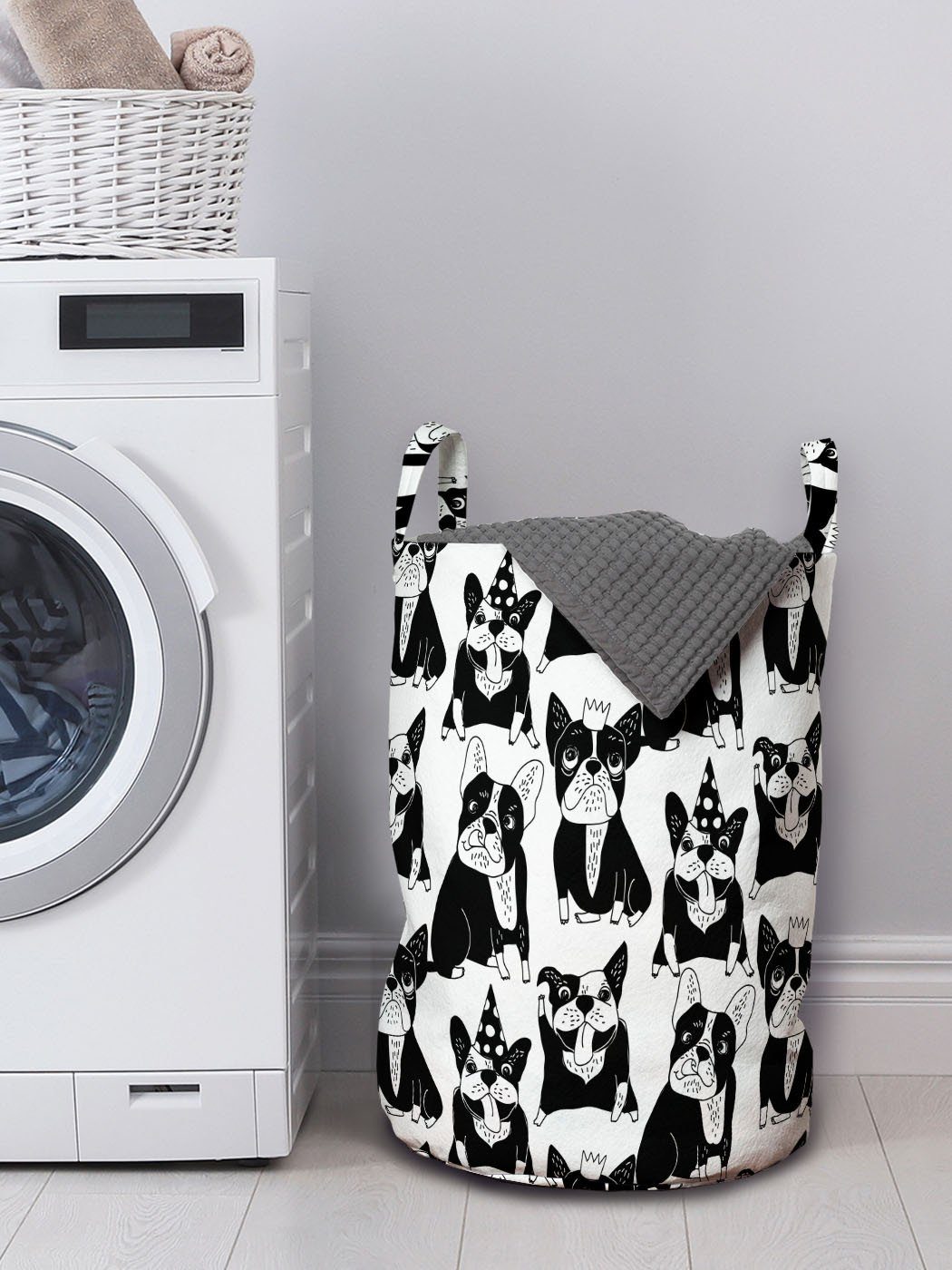 Wäschesäckchen Abakuhaus Welpen Bulldogge Waschsalons, Wäschekorb Lustige Griffen für Kordelzugverschluss mit Doodle