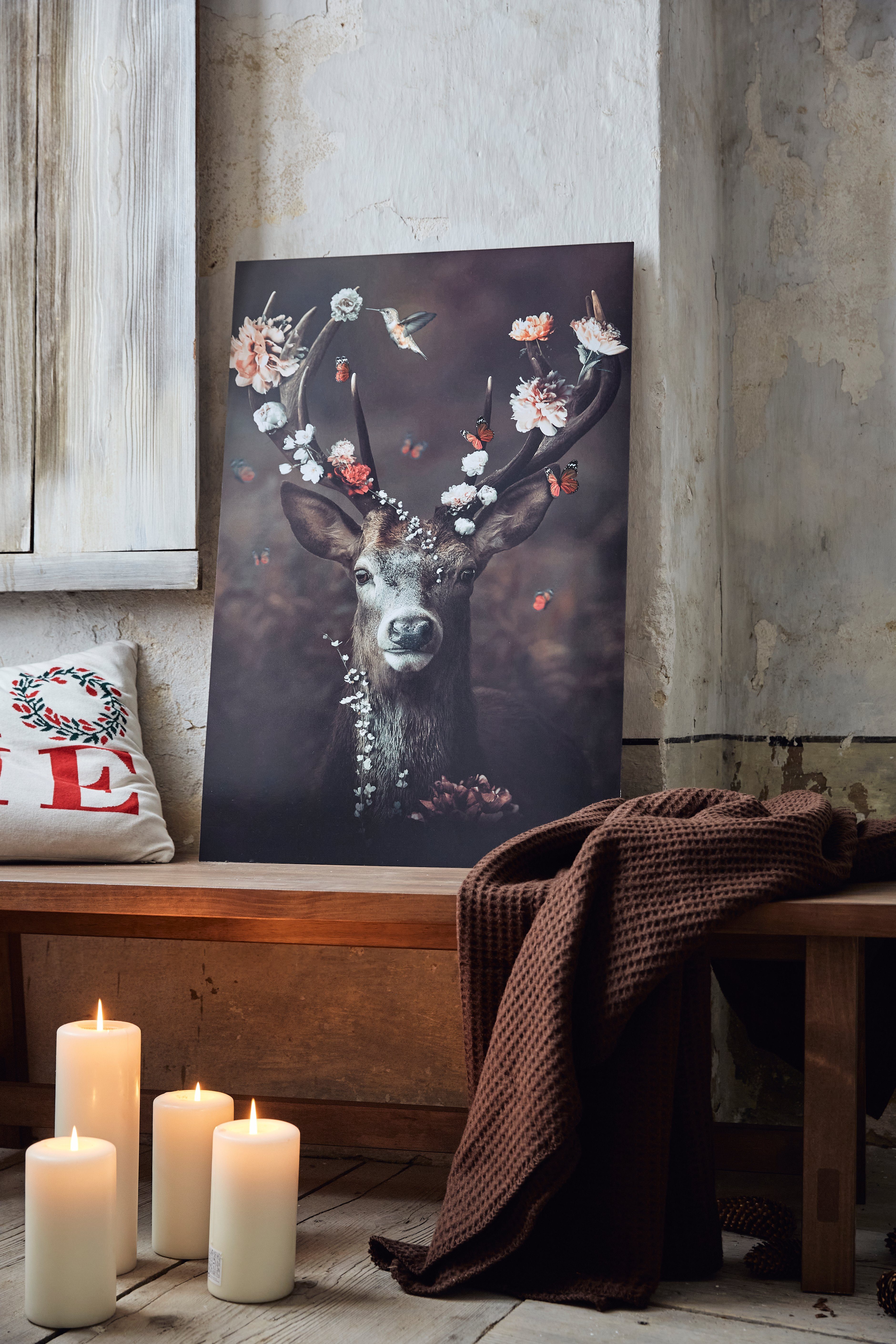 Reinders! Wandbild Hirsch Romantisch - Kolibri - Schmetterling - Blumenkranz, Hirsche (1 St) – Bild 5 von 5