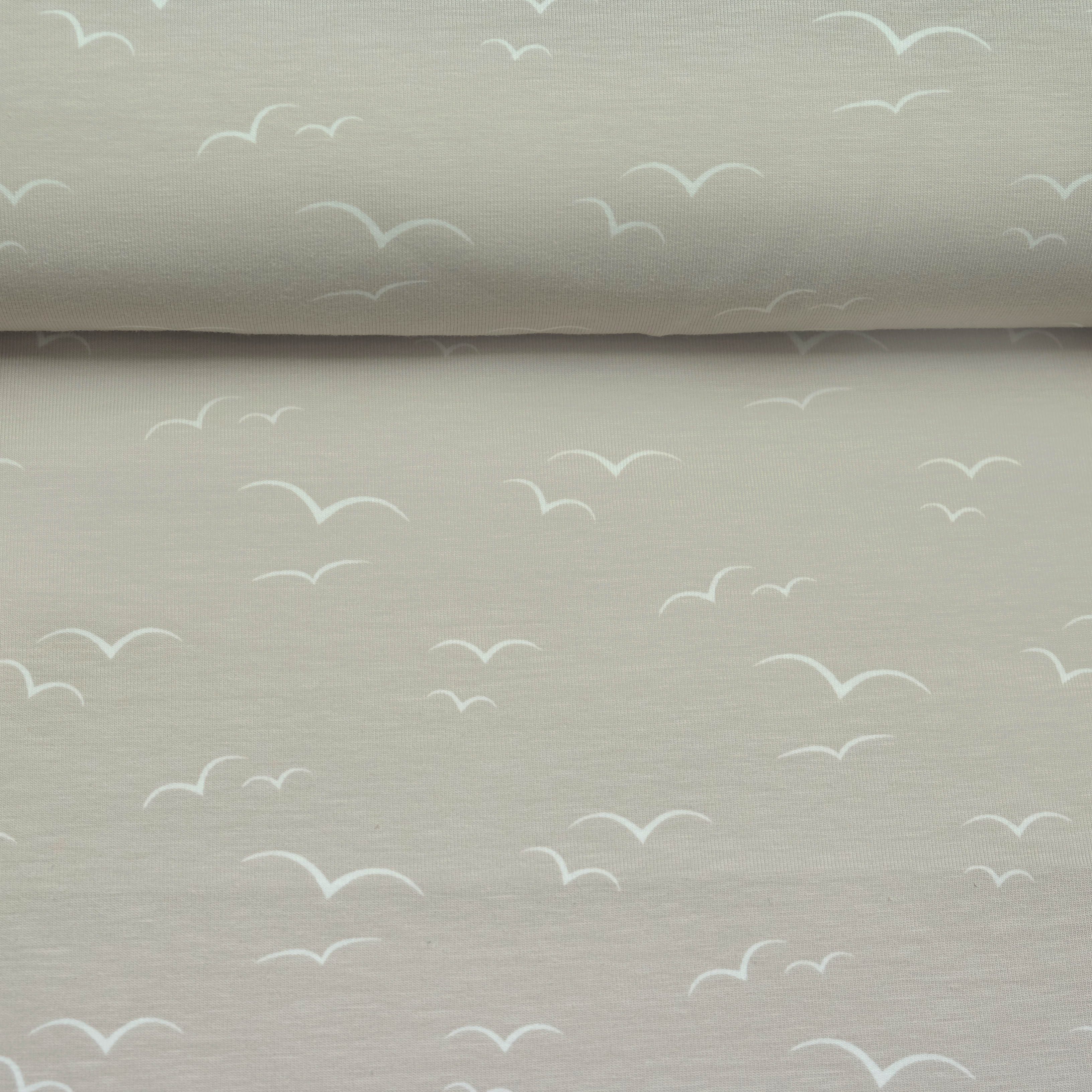 larissastoffe Stoff Jersey Stoff Schwalben Vögel maritim beige, 15,90 EUR/m, Meterware, 50 cm x 150 cm