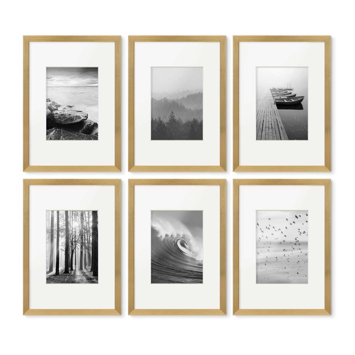 cm PHOTOLINI Modern Gold Passepartout 6er Schmal mit A4 Set / 21x30 Bilderrahmen