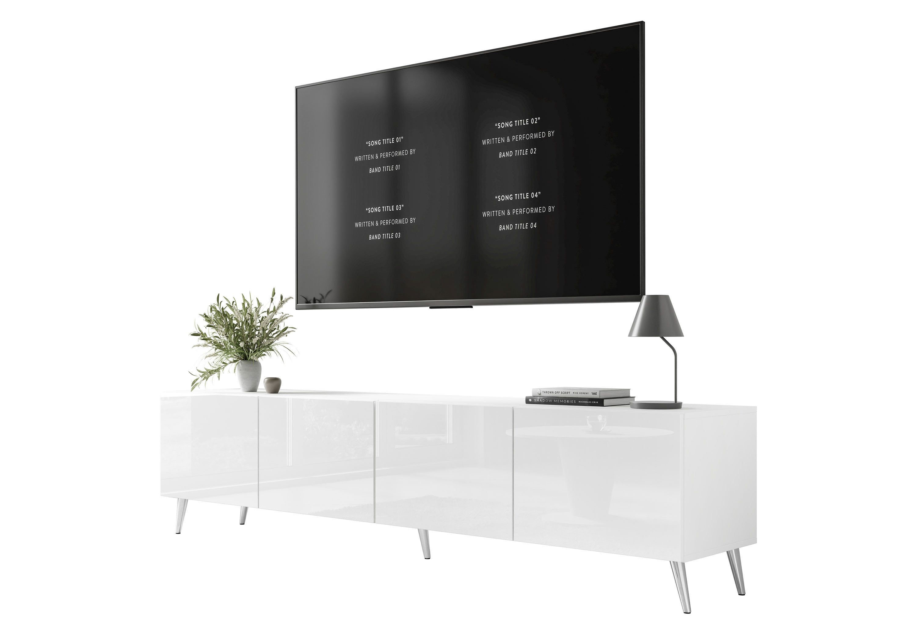 Lookway TV-Schrank AURA 200 Weiß Hohglanz auf Beinen mit LED Beleuchtung Breite: 200cm