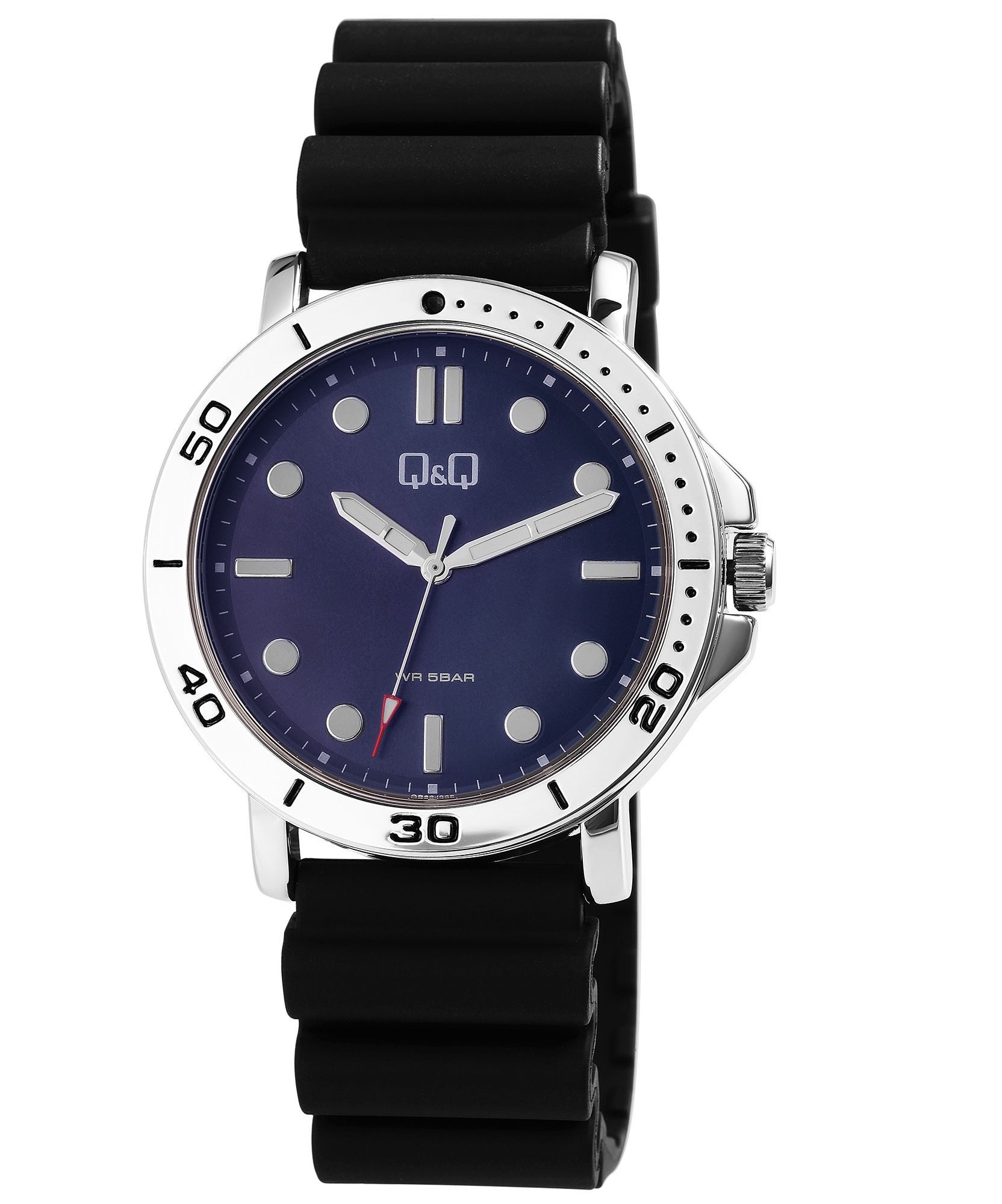 Quarzuhr QB86J302Y Q&Q Herrenuhr mit Silikonarmband, 5 bar, schwarz/blaues