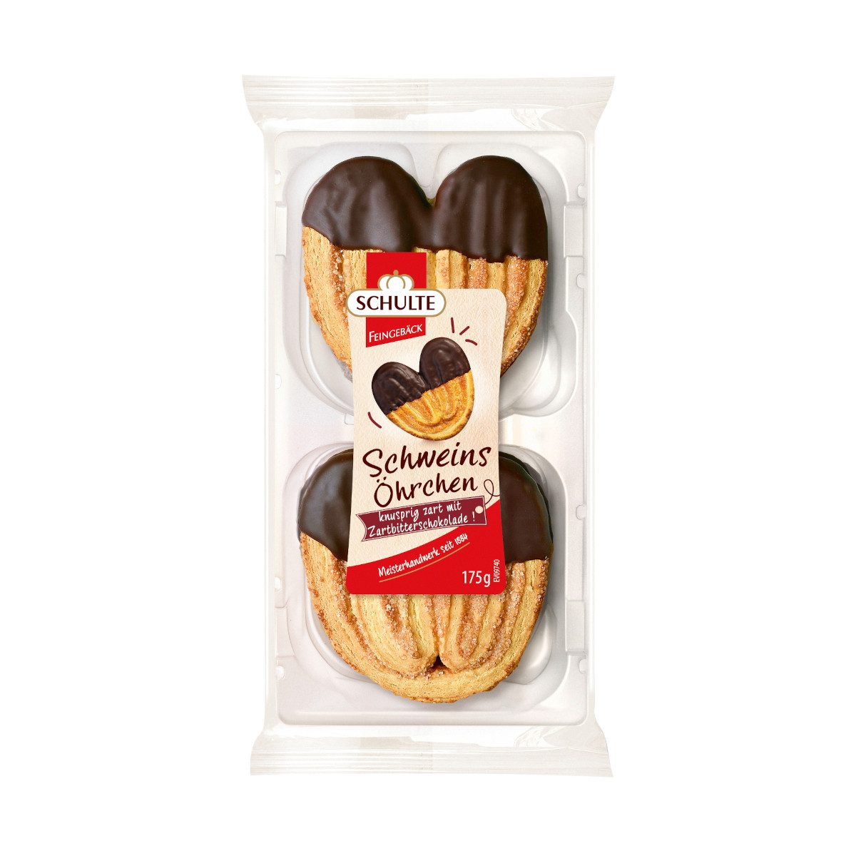 Schulte Kekse, Schulte Schweinsöhrchen gross mit Zartbitterschokolade Packung 175g