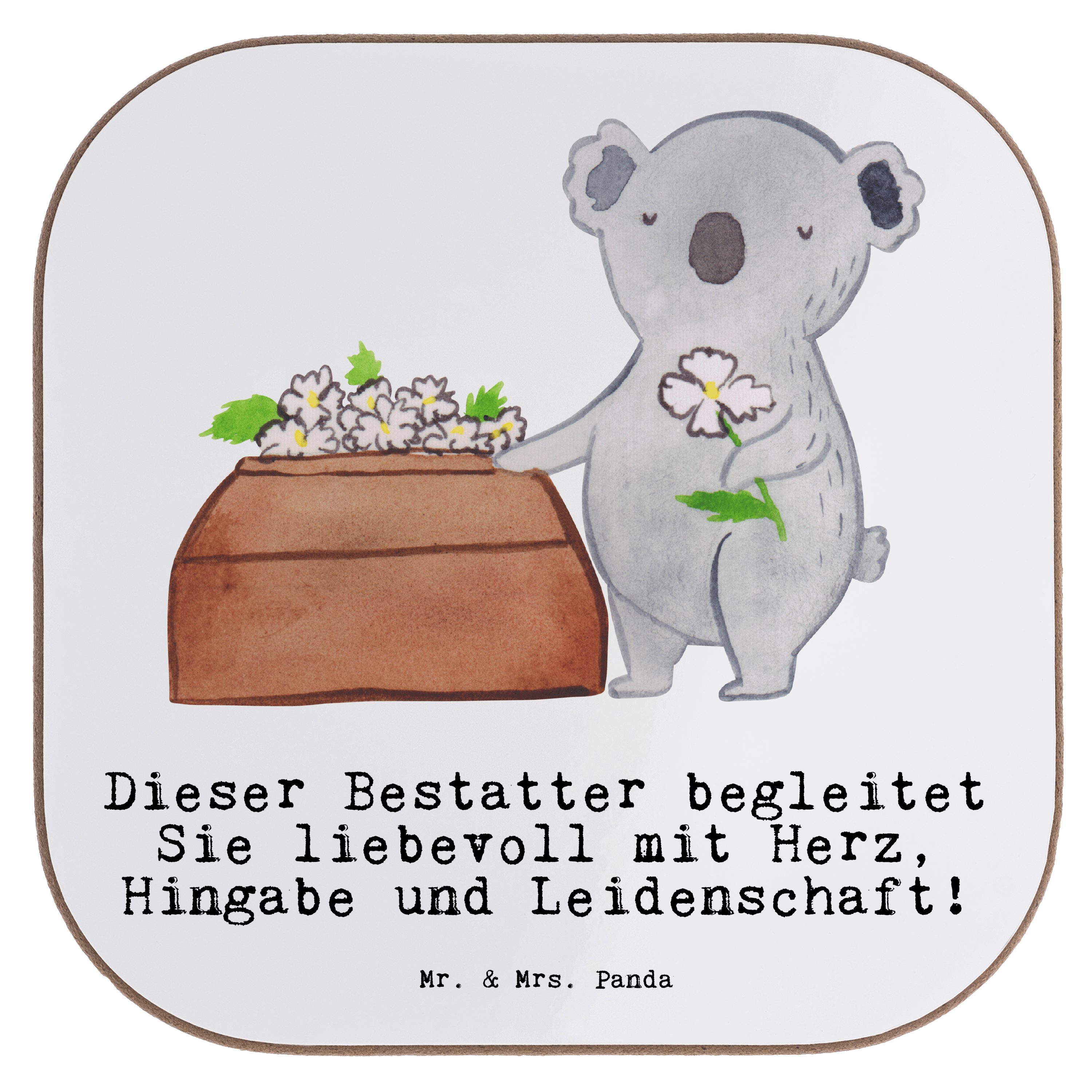 Mr. & Mrs. Panda Getränkeuntersetzer Bestatter mit Herz - Weiß - Geschenk, Untersetzer Gläser, Abschied, B, 1-tlg.