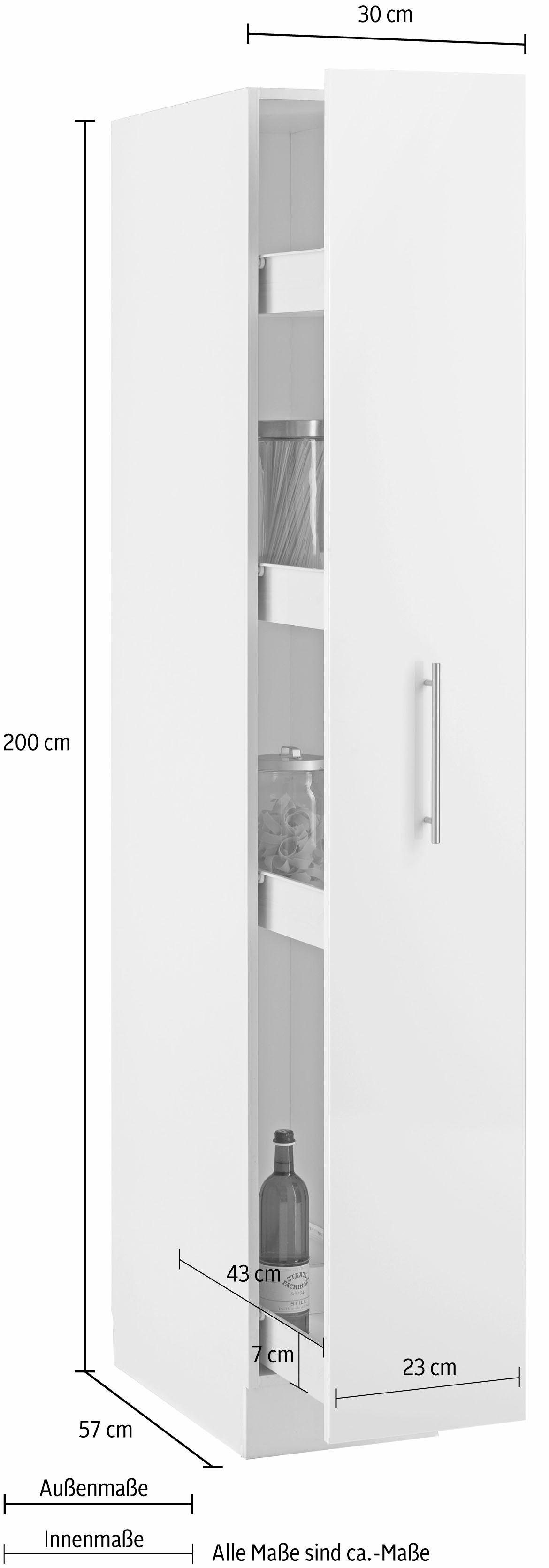 wiho Küchen Apothekerschrank Ablagefächern | Cali mit Korpus: Glanz, Front: Weiß 4 Auszug Weiß weiß