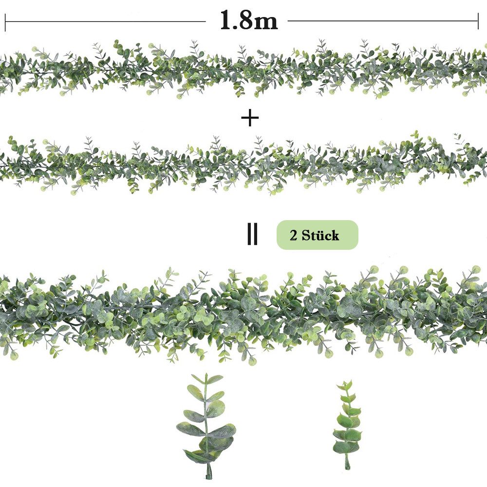 Kunstranke Eukalyptus Girlanden Künstliche, 1.8m Eukalyptus deko Hängepflanzen, TUWENA, Grüne Pflanze für Mittelstück Party Tischdeko Hochzeit Dekoration