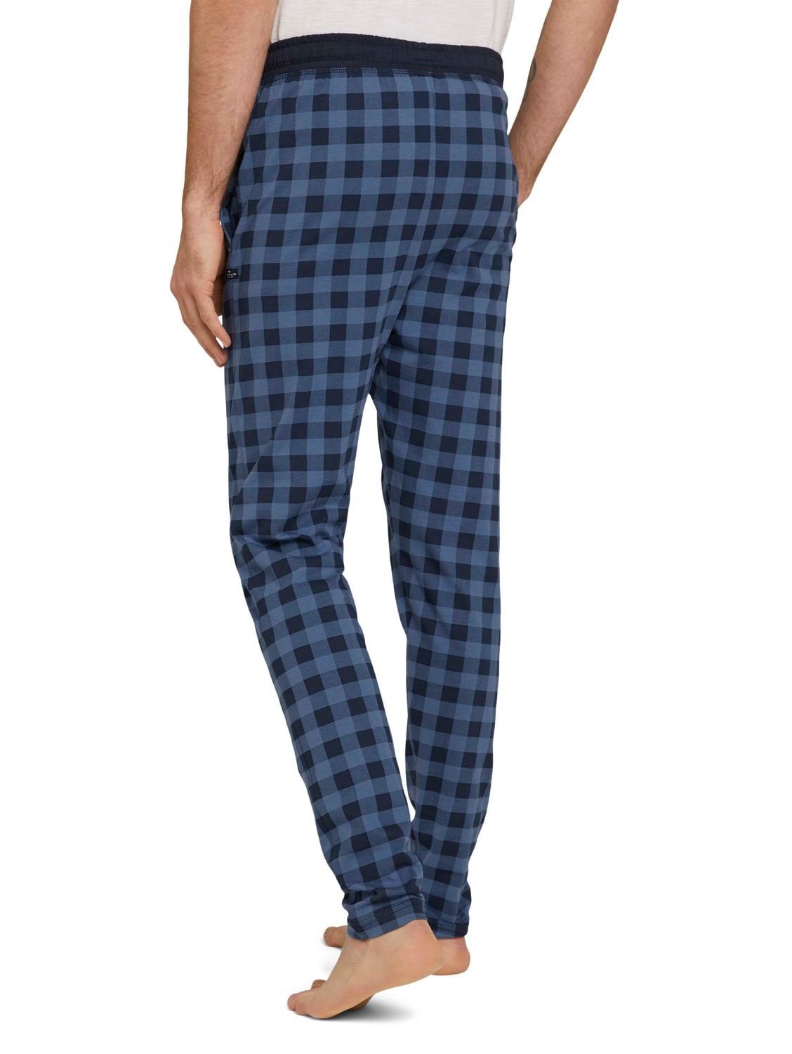 TOM Taschen Blau Pyjama Schlafhose, Sofahose 1 tlg) TAILOR mit seitlichen Hose, Pyjamahose, kariert (nur