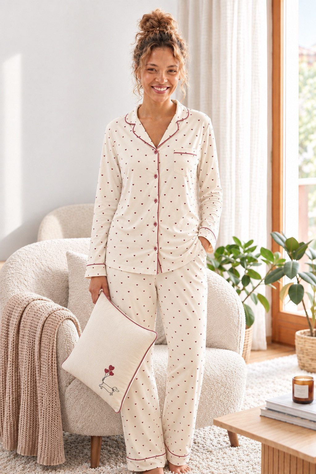 Consult-Tex Pyjama Damen Langarm Pyjama, Schlafanzug mit Knopfleiste (Set, 1 Set)