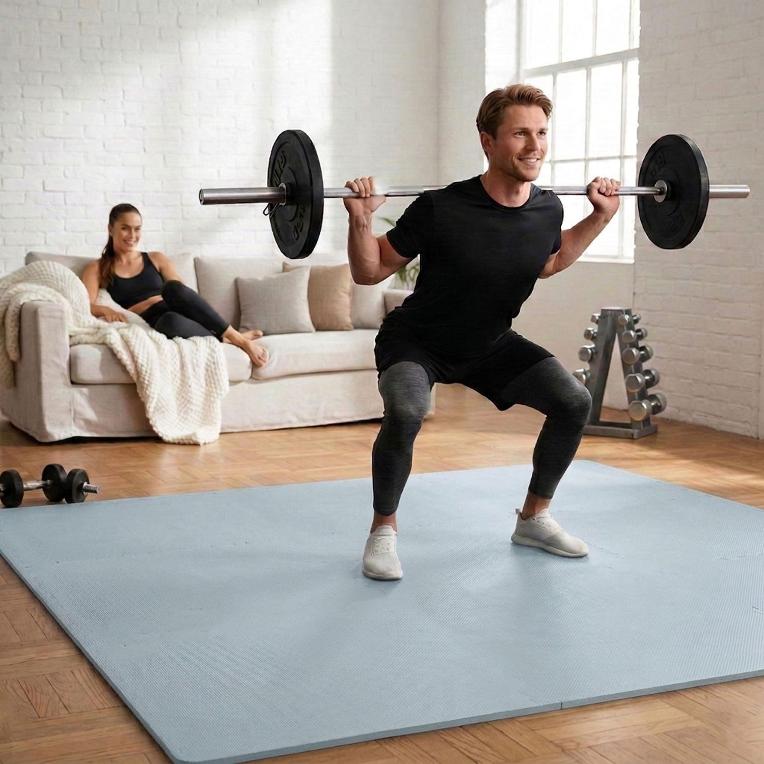 eyepower Puzzlematte XL für Zuhause - 1,6 m² Trainingsmatte mit Rand - 18 Home Gym Matten, (18-tlg), 30 x 30 x 1 cm Bodenschutzmatte Sport und Gymnastik - EVA Bodenmatte