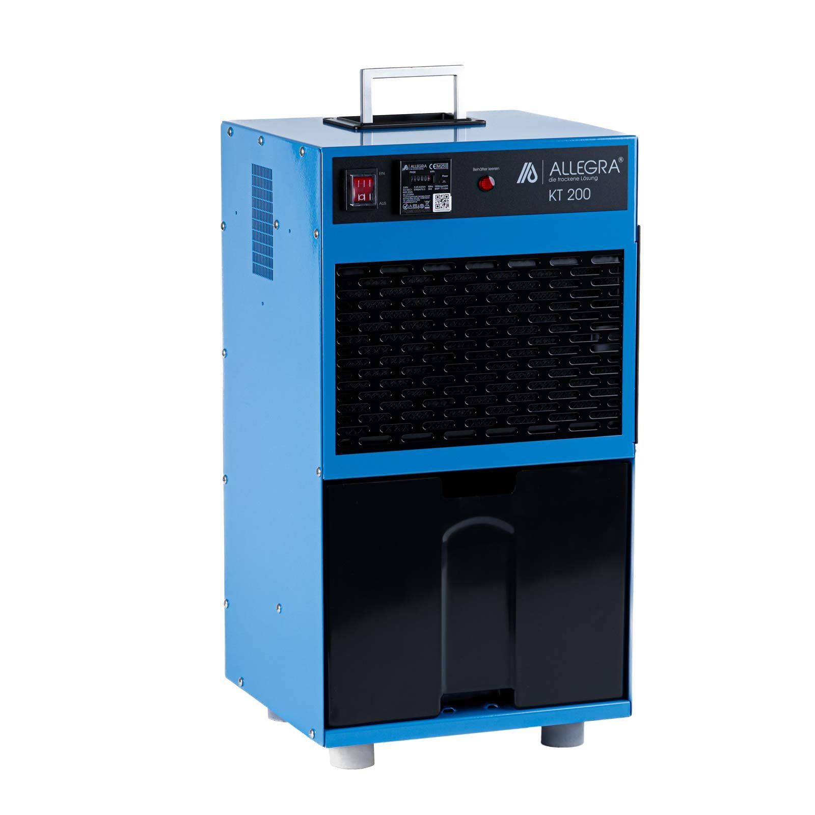 ALLEGRA Luftentfeuchter Bautrockner KT200 mit geeichtem Stromzähler, für 20 m³ Räume, Tank 4 l, Integrierter Betriebsstundenzähler
