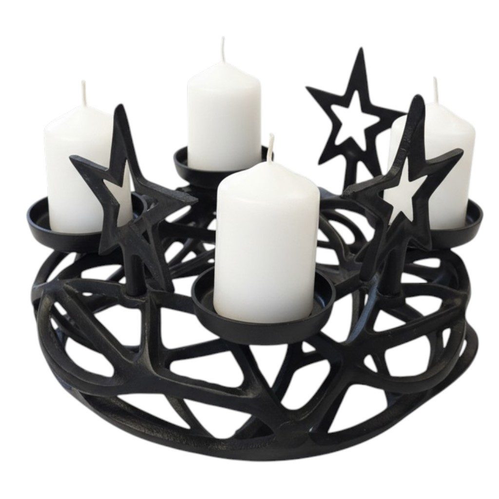 Macosa Home Adventskranz Adventskranz Schwarz Metall 29 x 18 cm modern, elegantes Adventsgesteck 4 Kerzenhalter