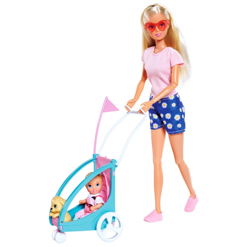 SIMBA Babypuppe Steffi Love - Puppe mit Fahrrad und Anhänger - 2-in-1