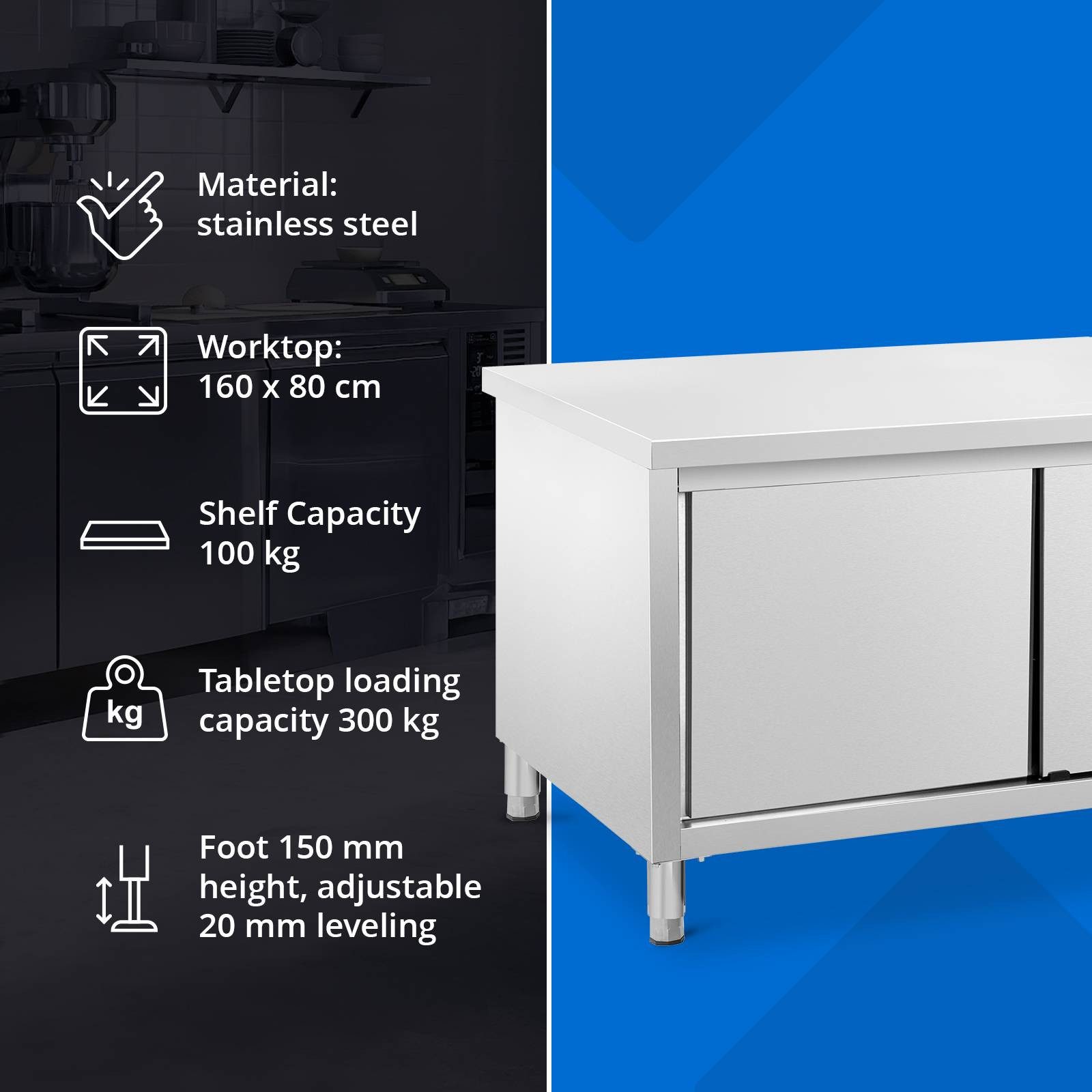 Royal Catering Arbeitstisch Edelstahl-Arbeitsschrank verstärkt 160 x 80 cm günstig online kaufen