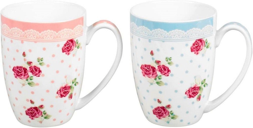 Tasse Tassen Becher Kaffeebecher Rose Porzellan 300 ml
