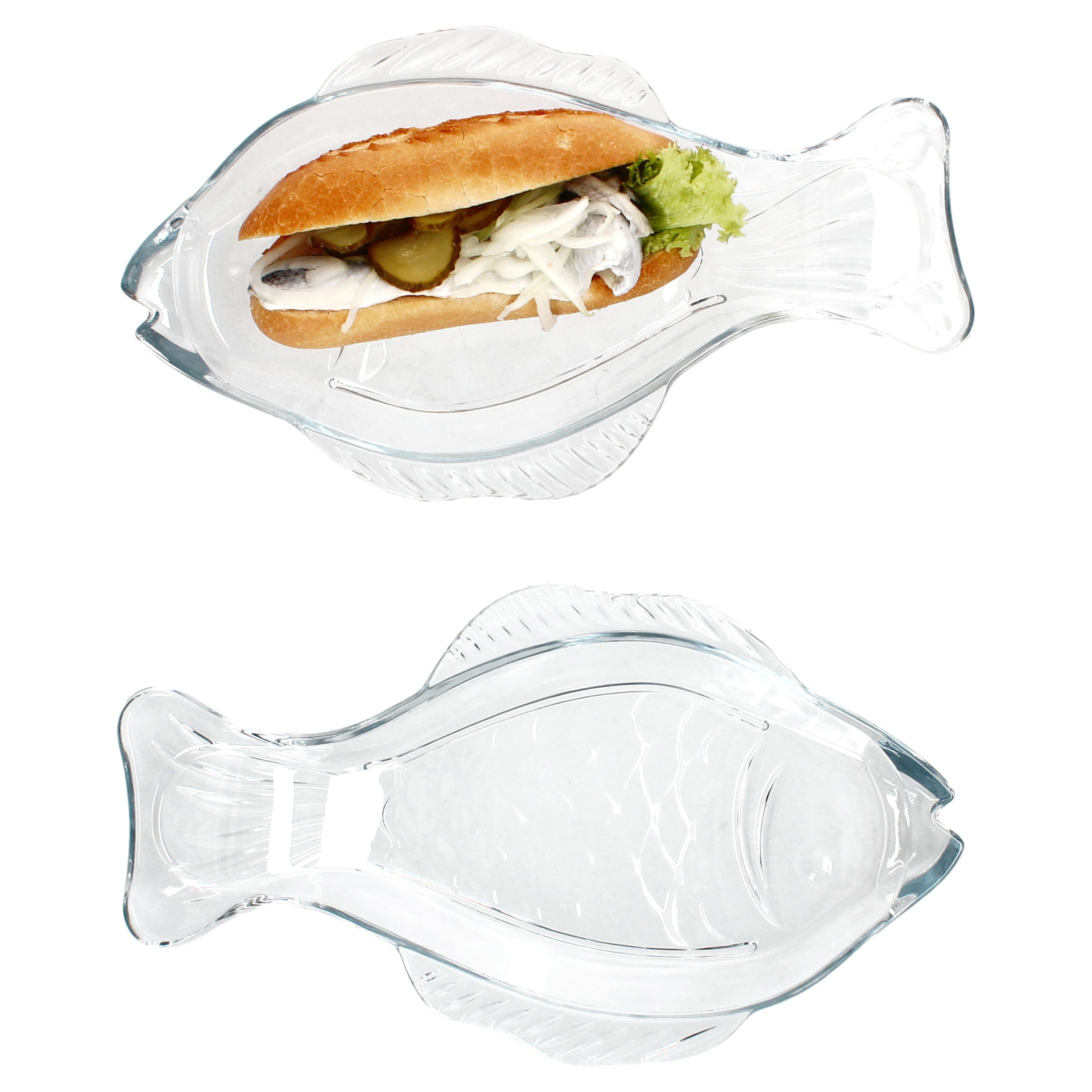 MamboCat Servierplatte 2x Fischplatte OSLO Gr. M LxB 29x16cm Glas Fisch-Relief Servier-Teller, Glas