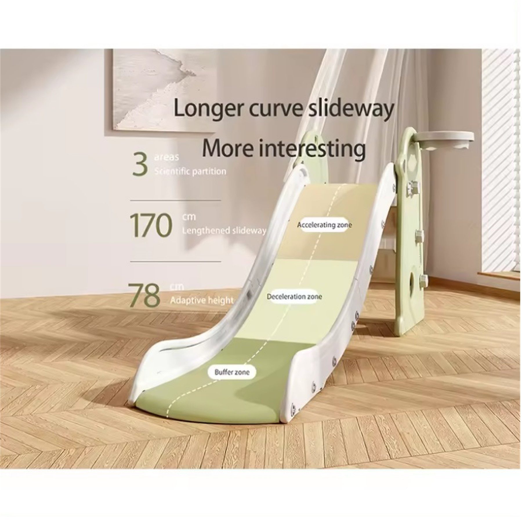 TikTakToo Indoor Foldable Slide, Pastel, Garden Slide, Children's Slide, Motor Skills Trainer (with Basketball Hoop, Play Set), Indoor and Outdoor Playground